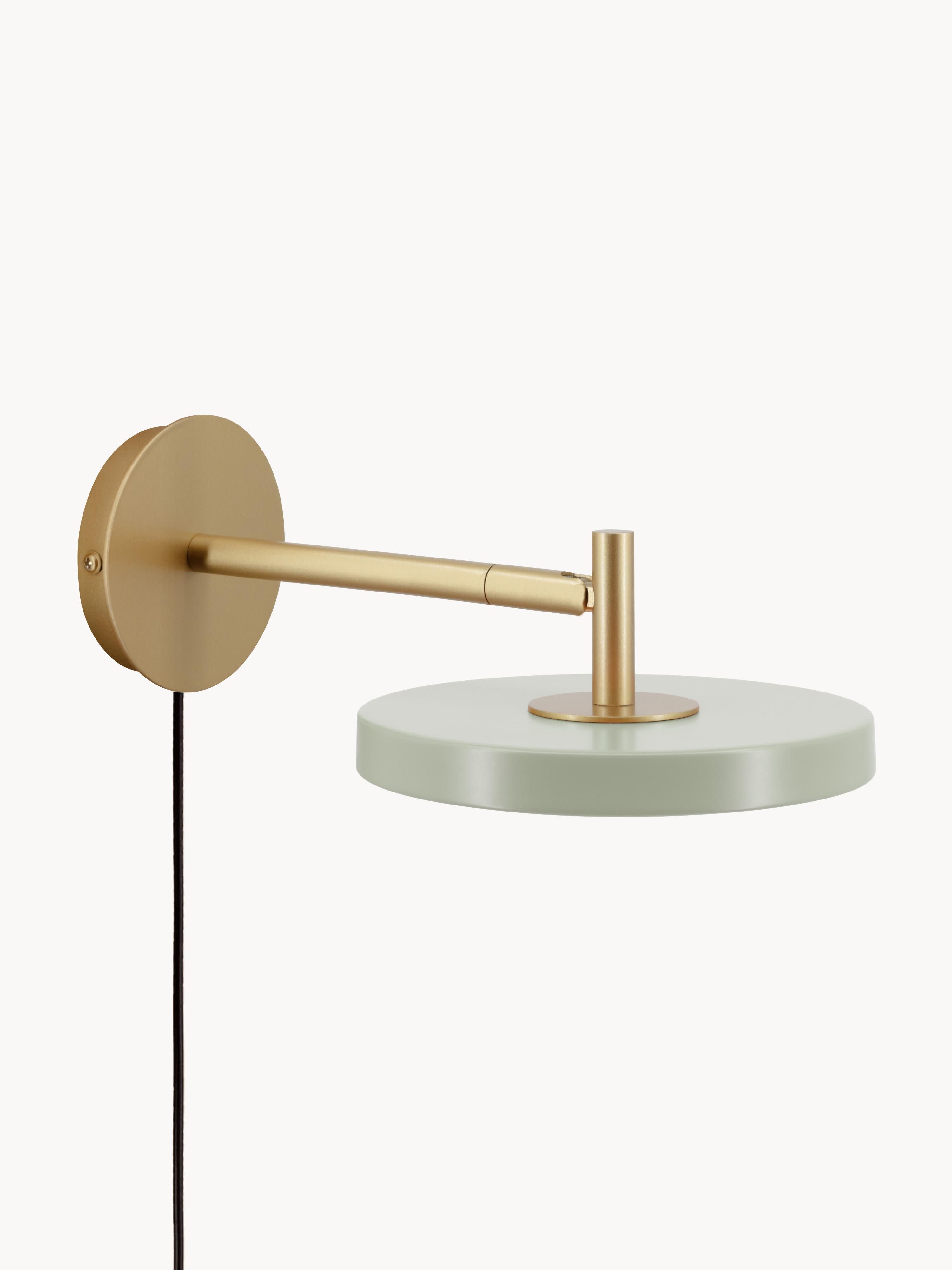 Applique murale LED ajustable avec prise secteur Kurt, intensité ajustable - Vert sauge, doré