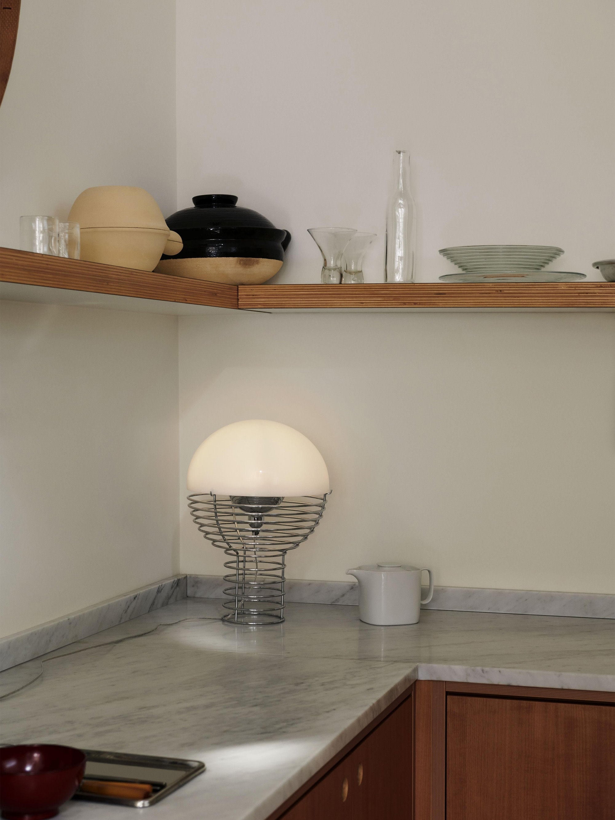 Lampe à poser Volmer, design Verner Panton - Argenté, blanc