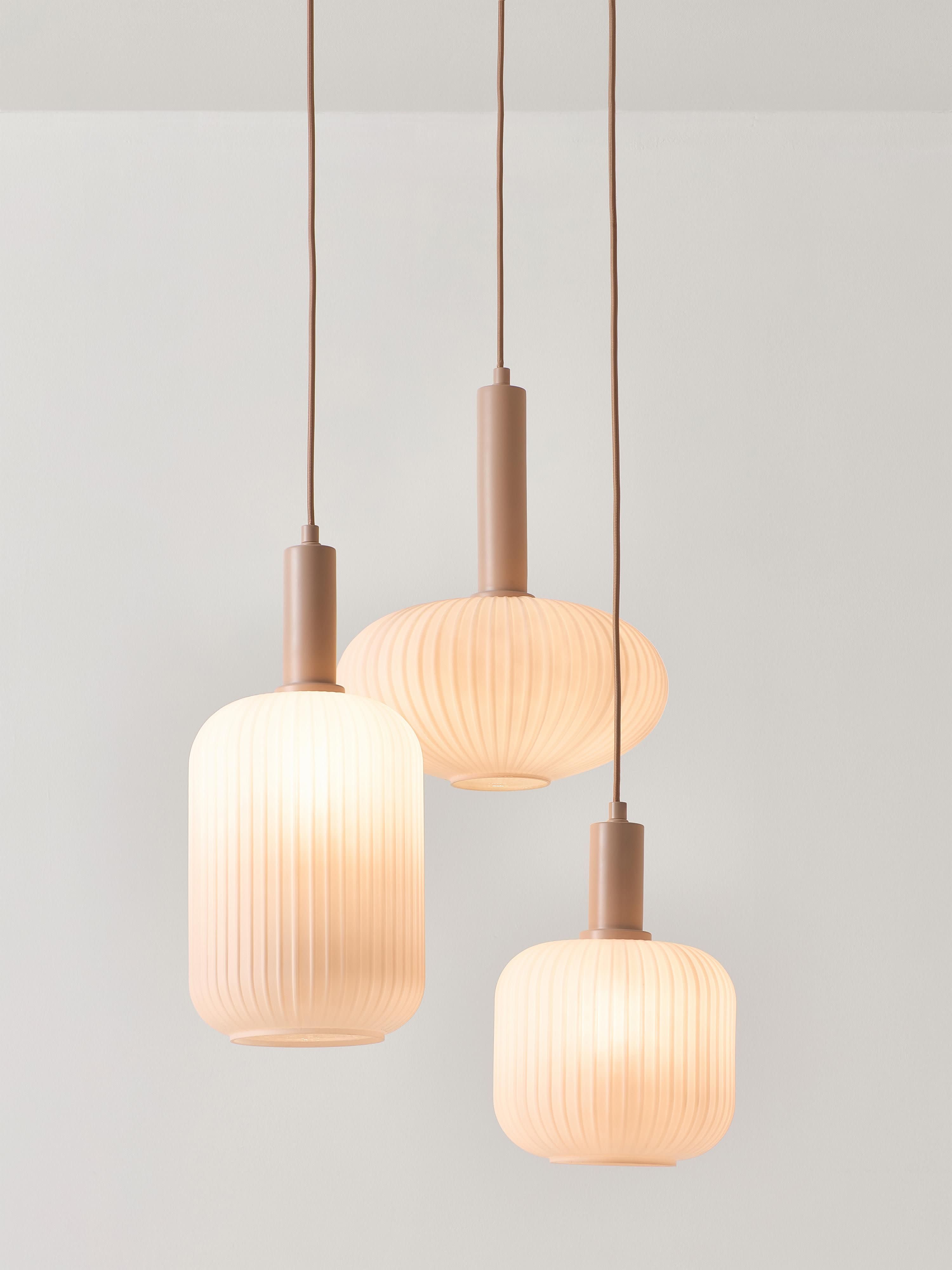 Suspension grappe en verre opalescent Elian - Rose, argenté