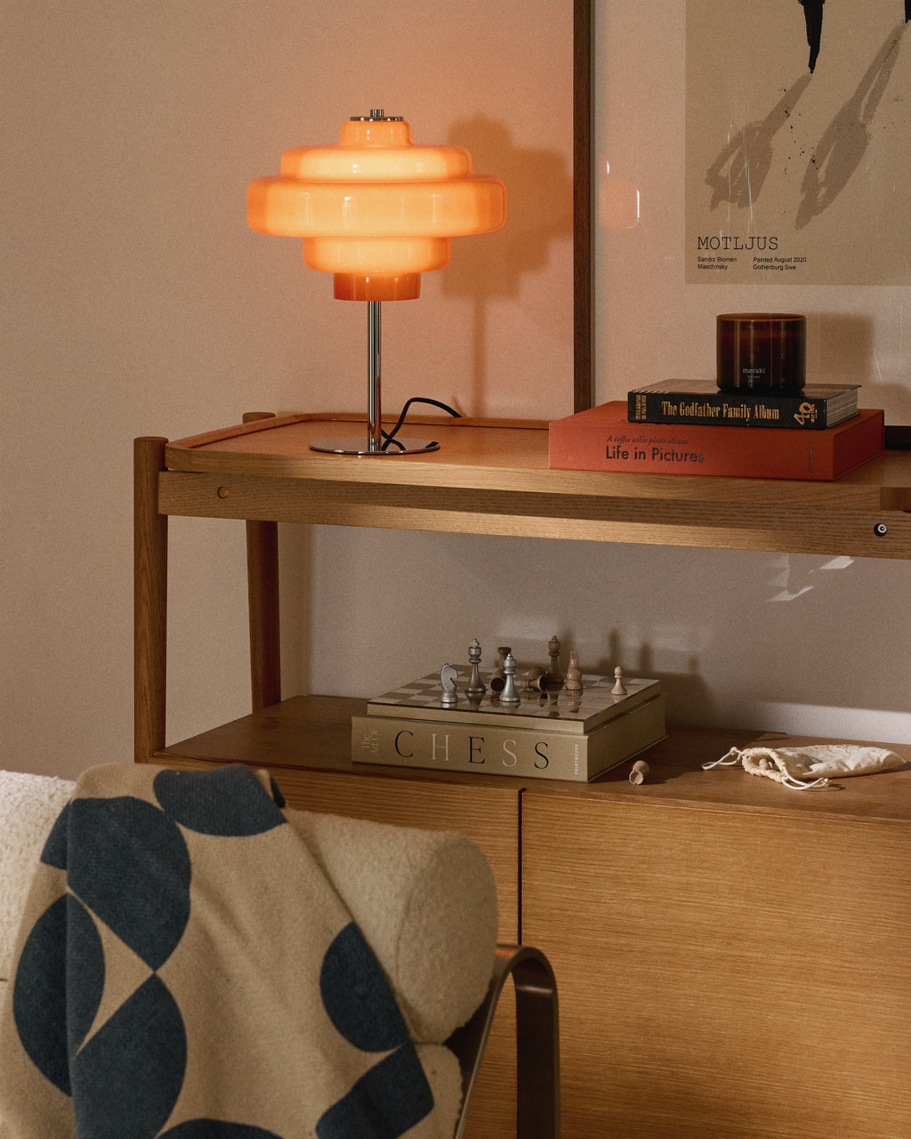 Lampe à poser en verre Oystein - Orange, argenté