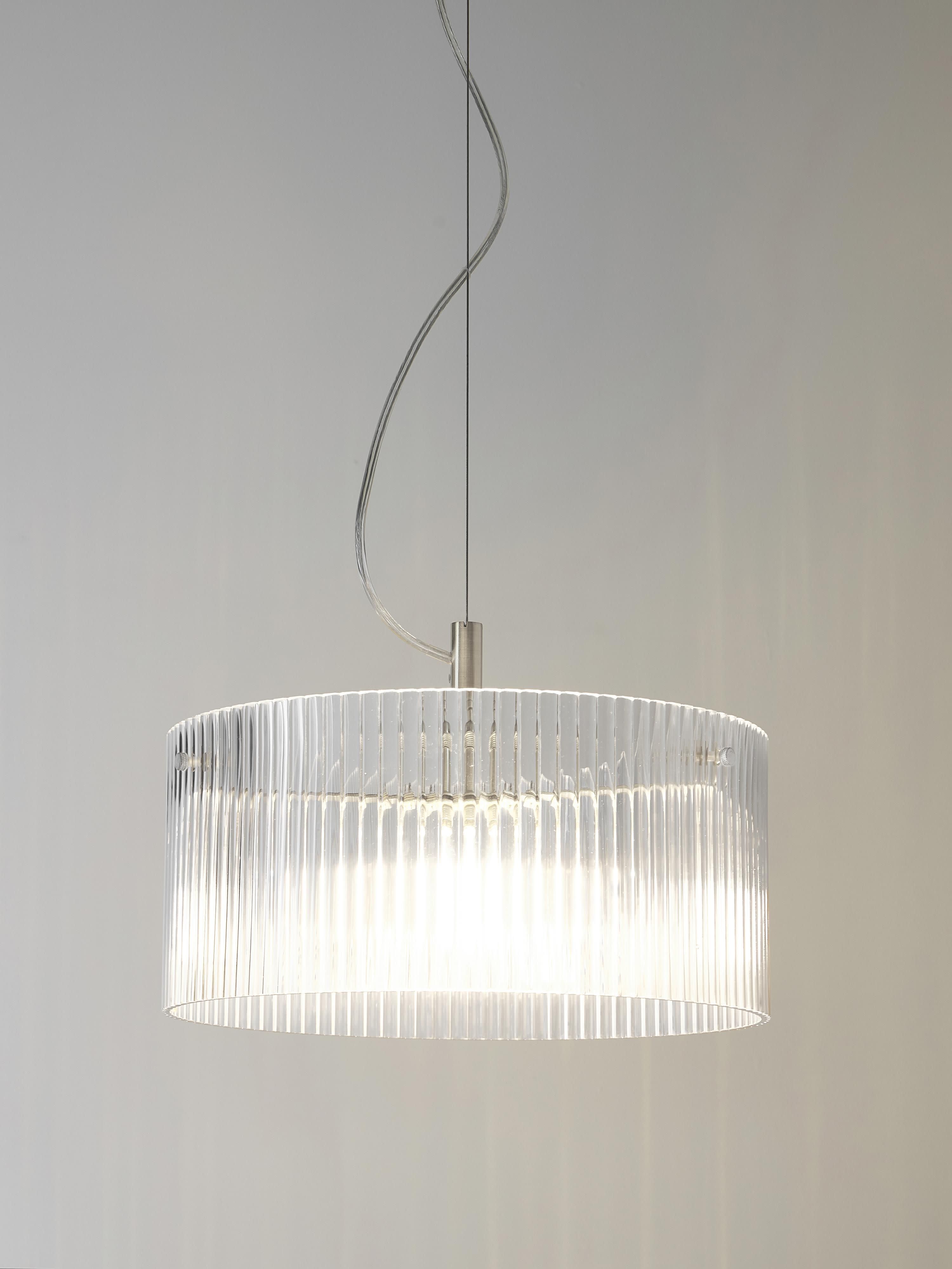 Suspension en verre strié Arnlaug - Gris chrome, transparent