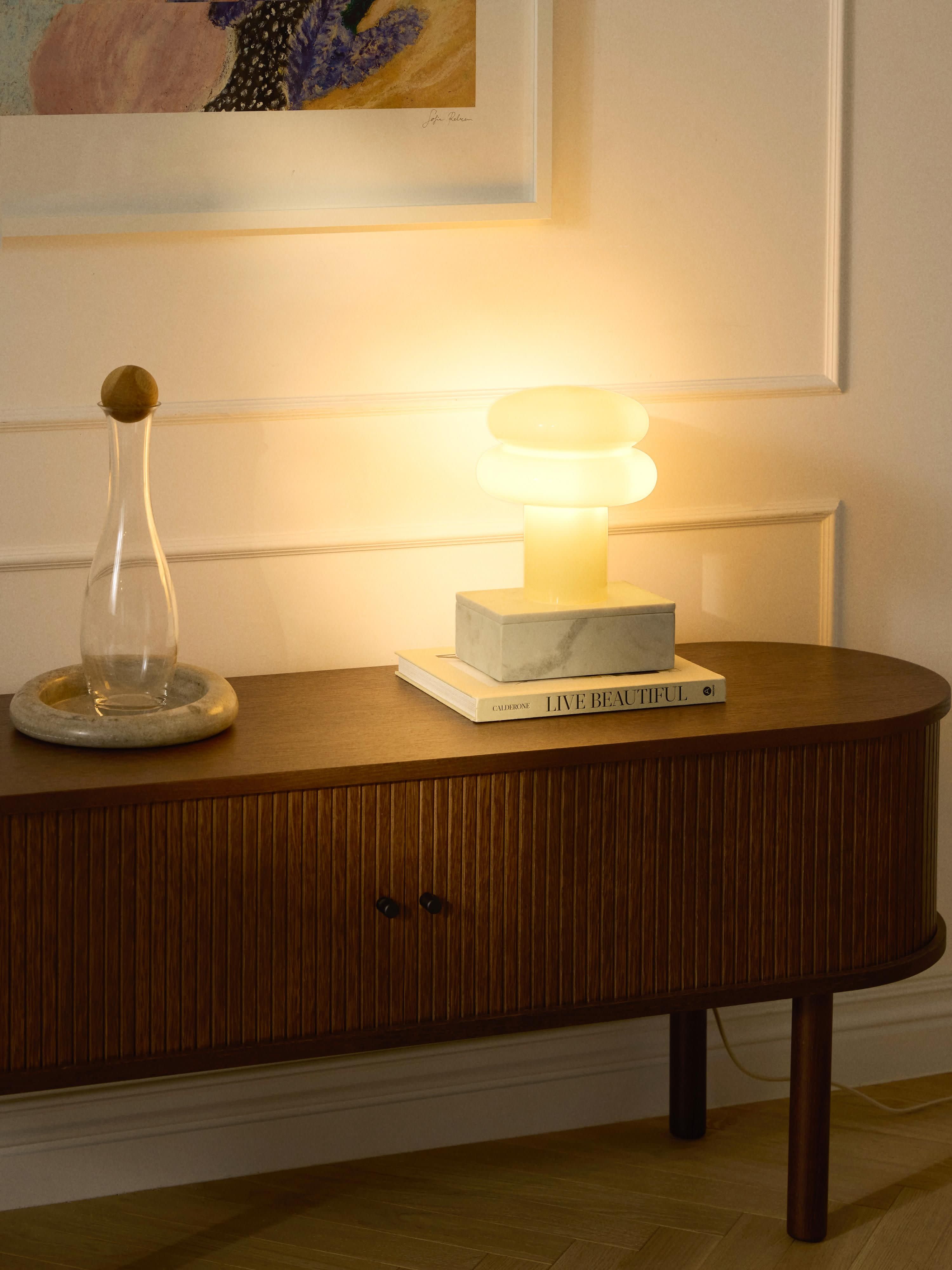 Petite lampe à poser en verre opalescent Hewitt - Jaune pâle