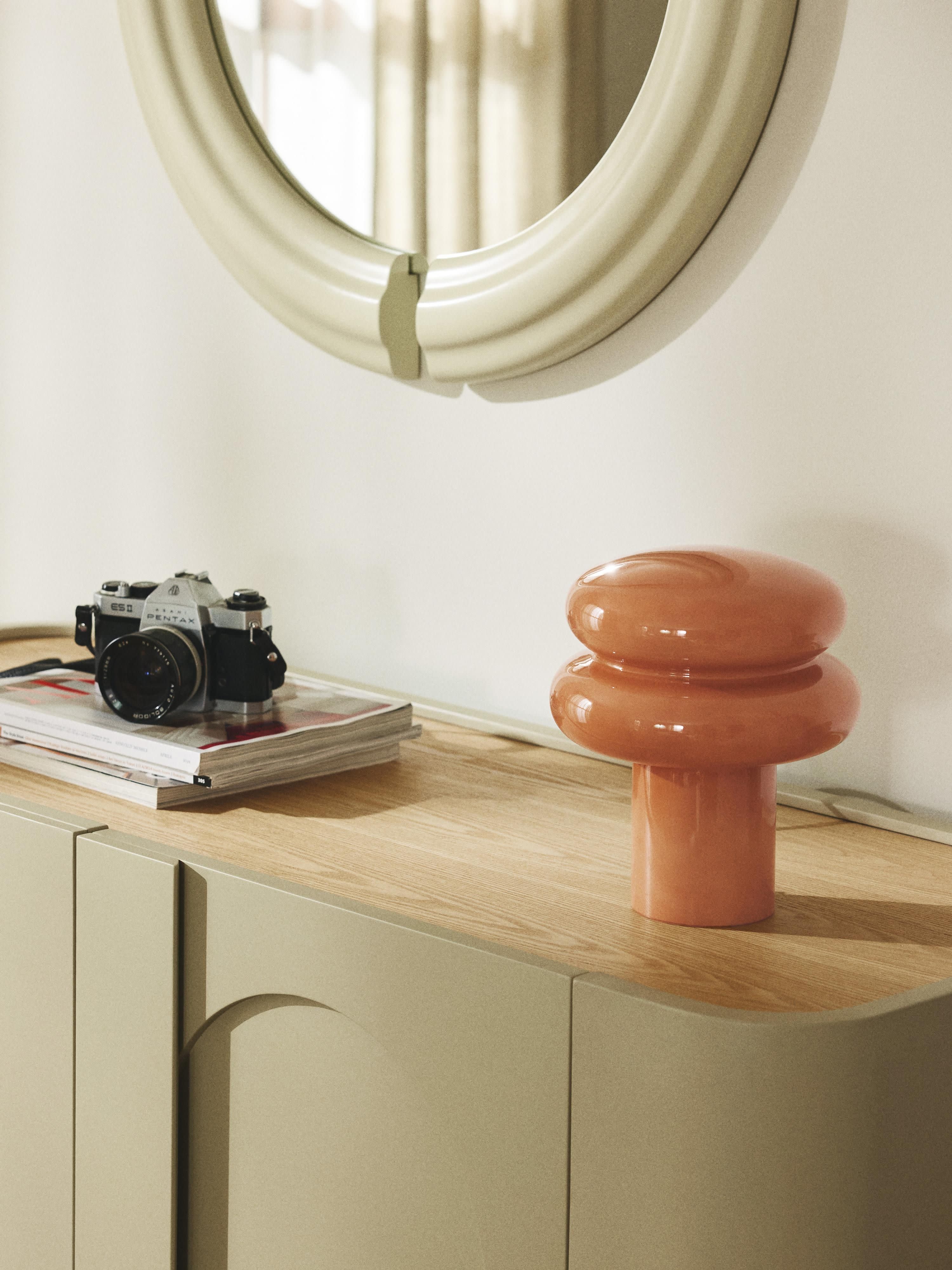 Petite lampe à poser en verre opalescent Hewitt - Vieux rose