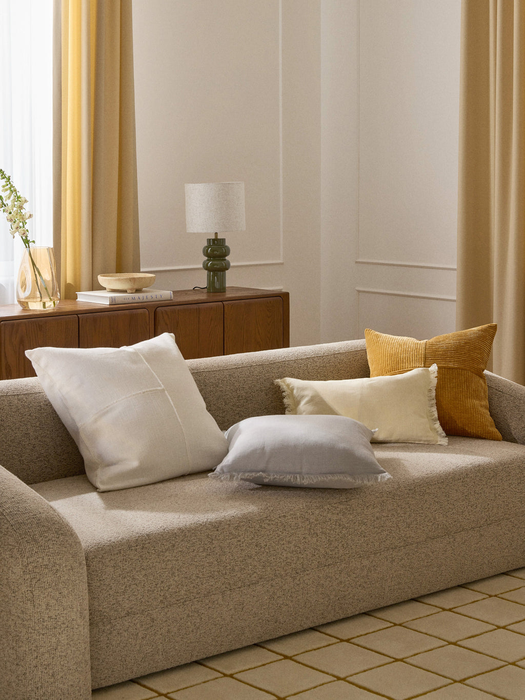 Grande lampe à poser en céramique Vaino - Beige clair, vert