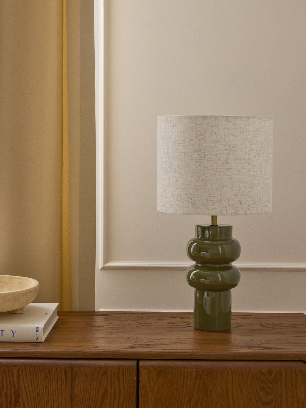 Grande lampe à poser en céramique Vaino - Beige clair, vert