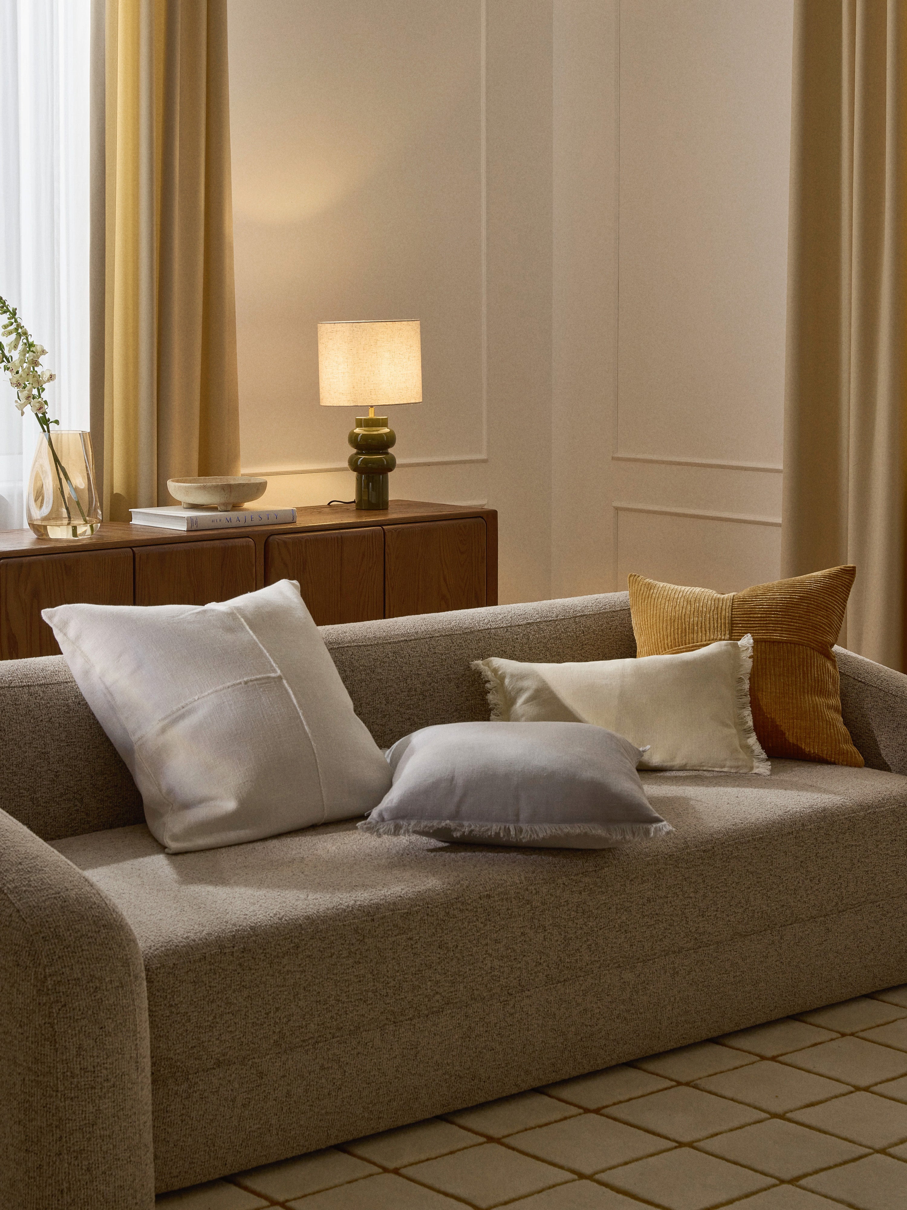 Grande lampe à poser en céramique Vaino - Beige clair, vert