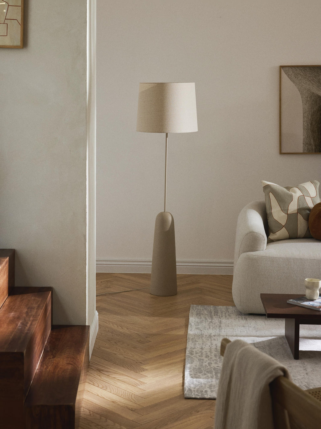 Lampadaire avec pied en béton Braxton - Blanc crème, beige