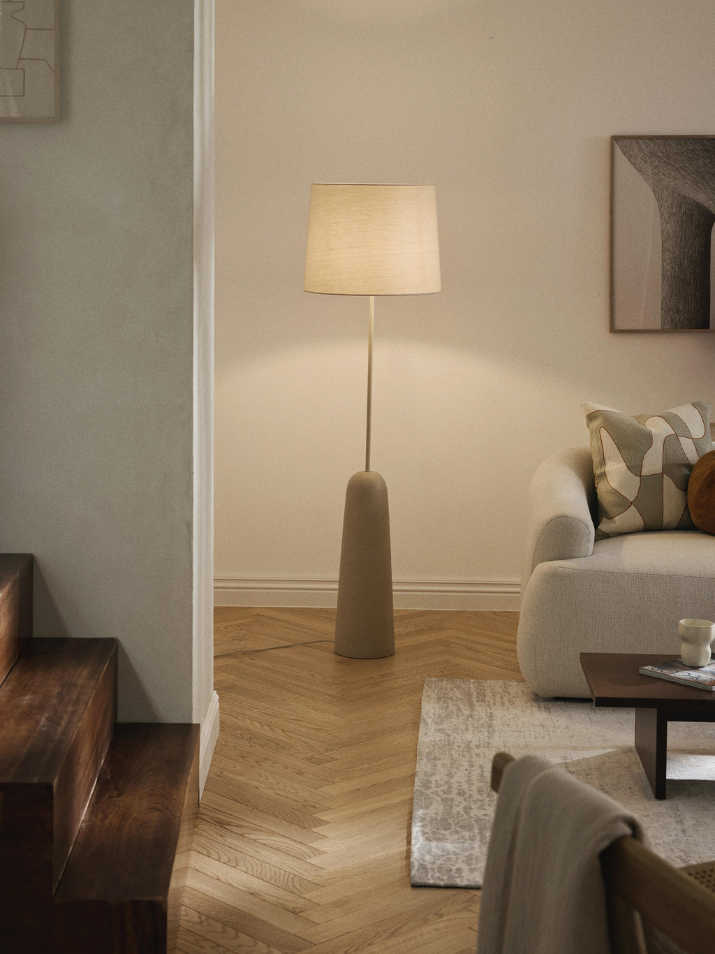 Lampadaire avec pied en béton Braxton - Blanc crème, beige
