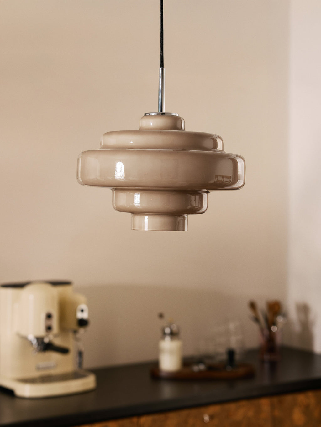 Suspension en verre Oystein - Taupe, argenté