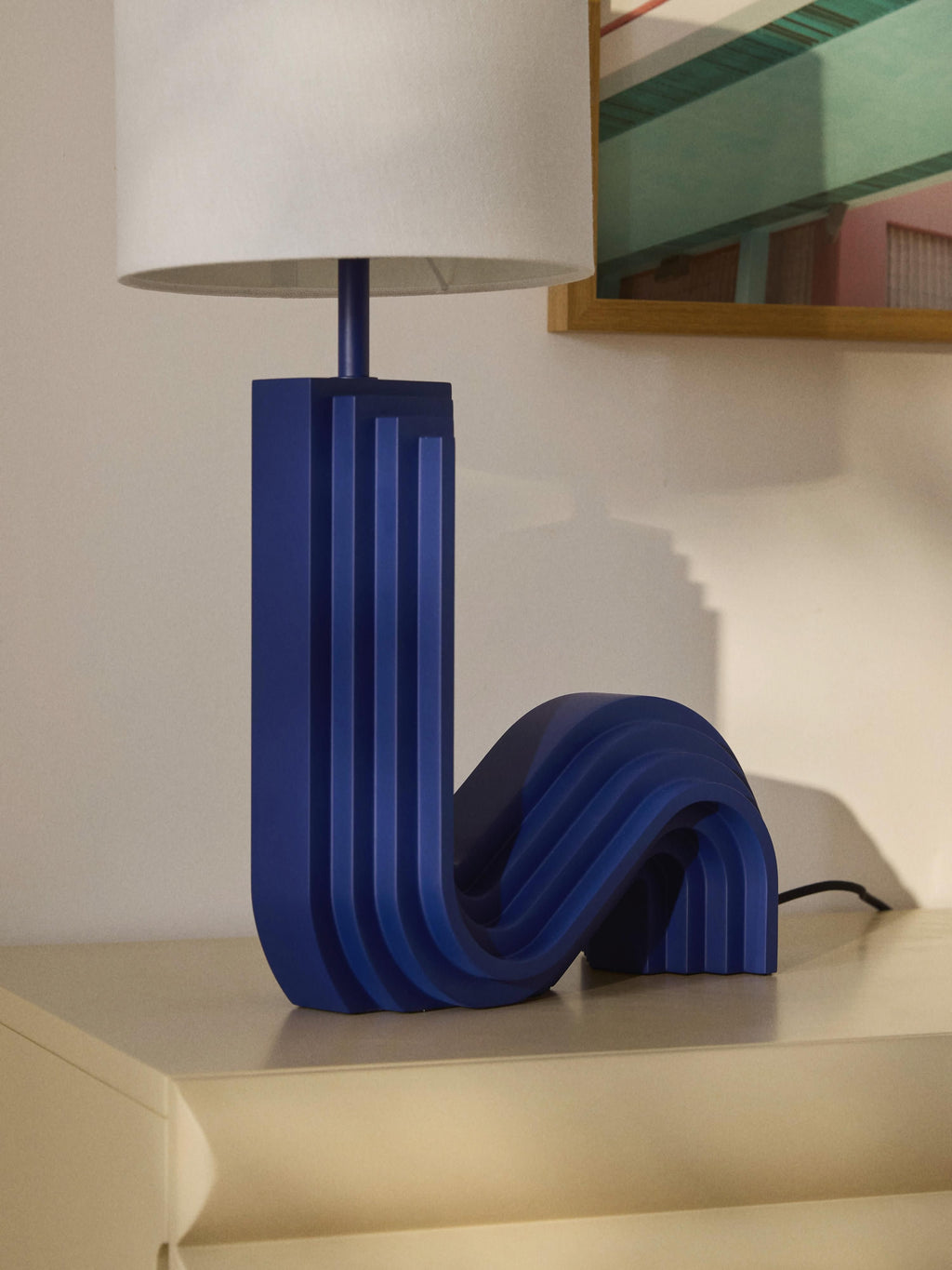 Lampe à poser design Dane - Gris clair, bleu foncé