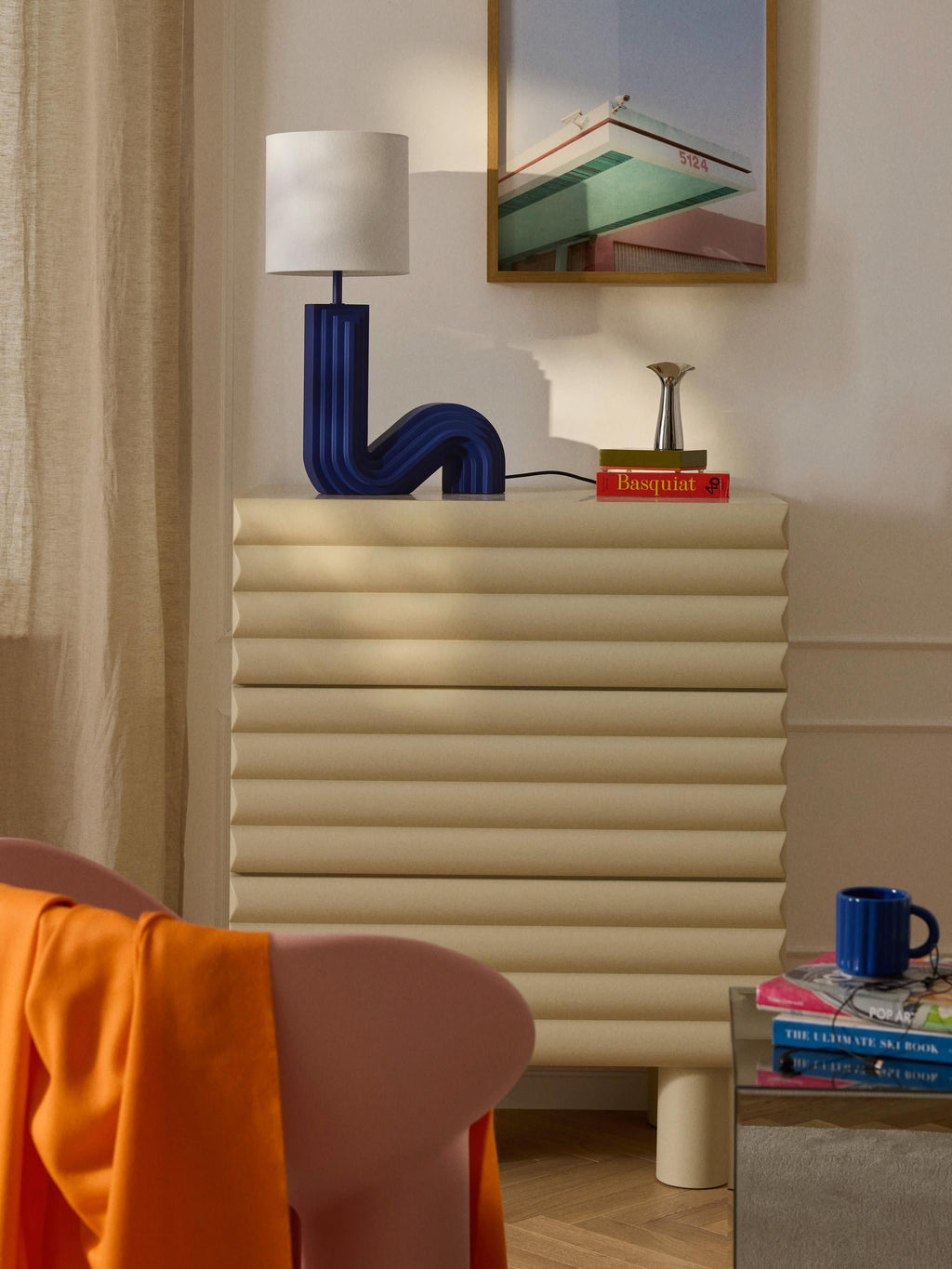 Lampe à poser design Dane - Gris clair, bleu foncé