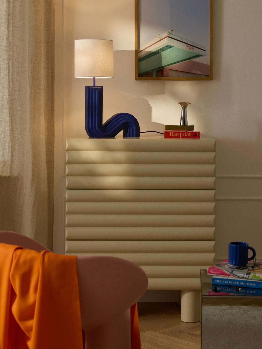 Lampe à poser design Dane - Gris clair, bleu foncé