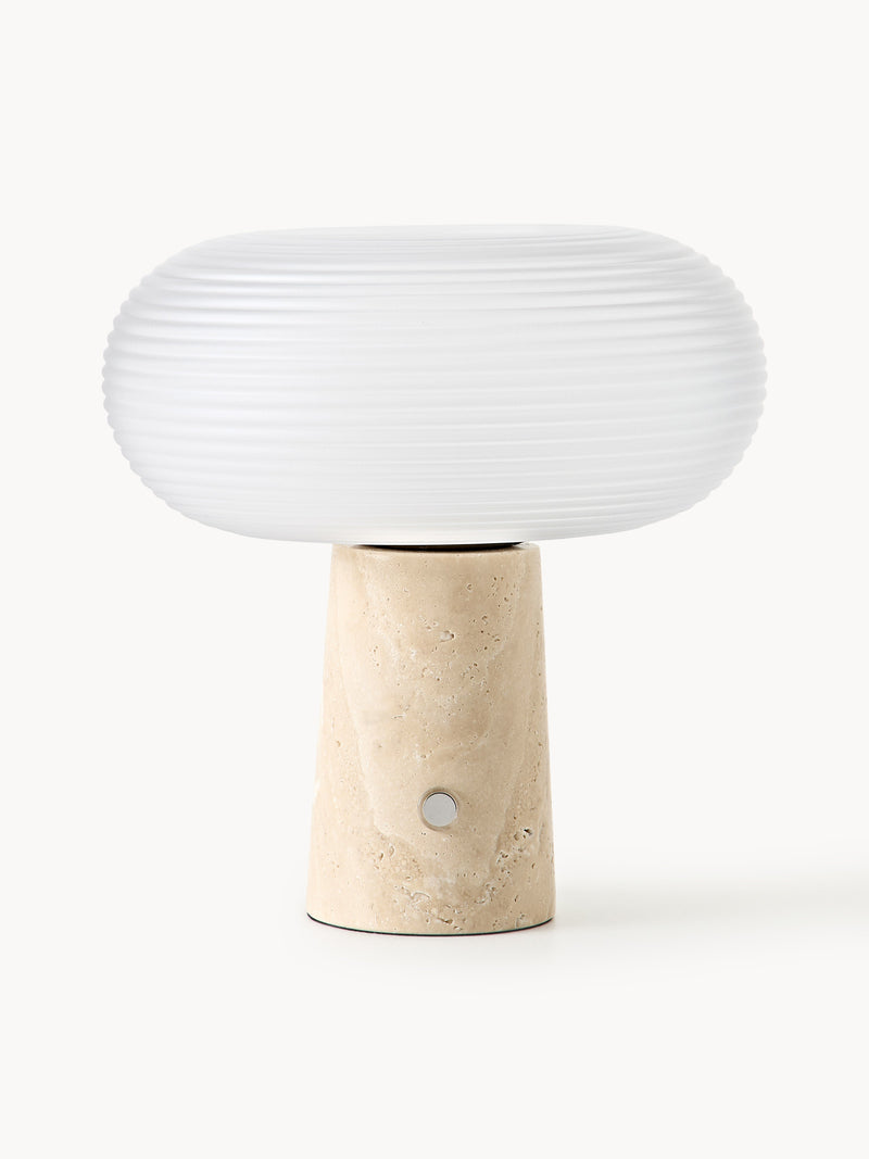 Lampe à poser LED portable avec pied en travertin Ashby, intensité ajustable - Travertin beige, blanc