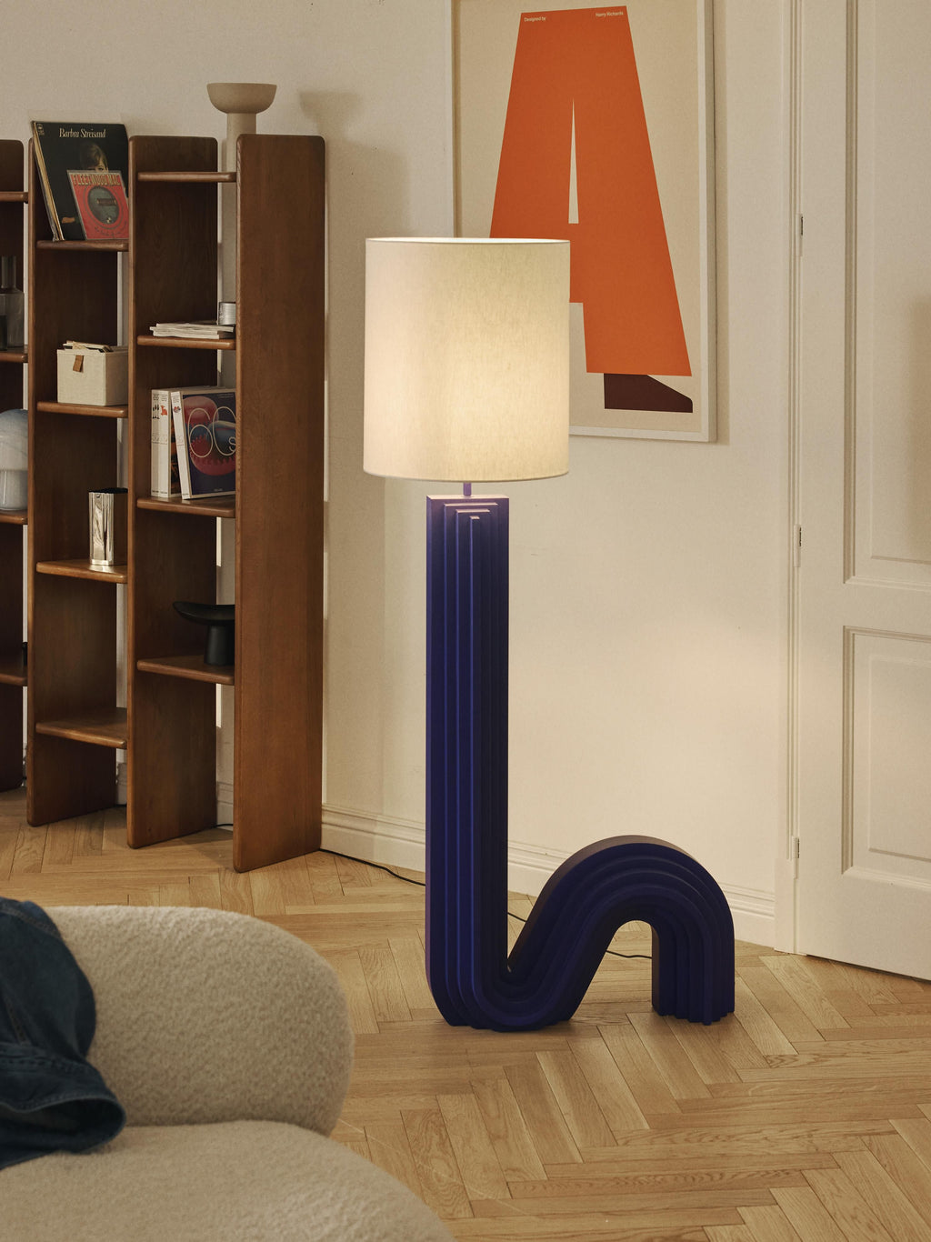 Lampadaire design Dane - Bleu foncé, blanc cassé