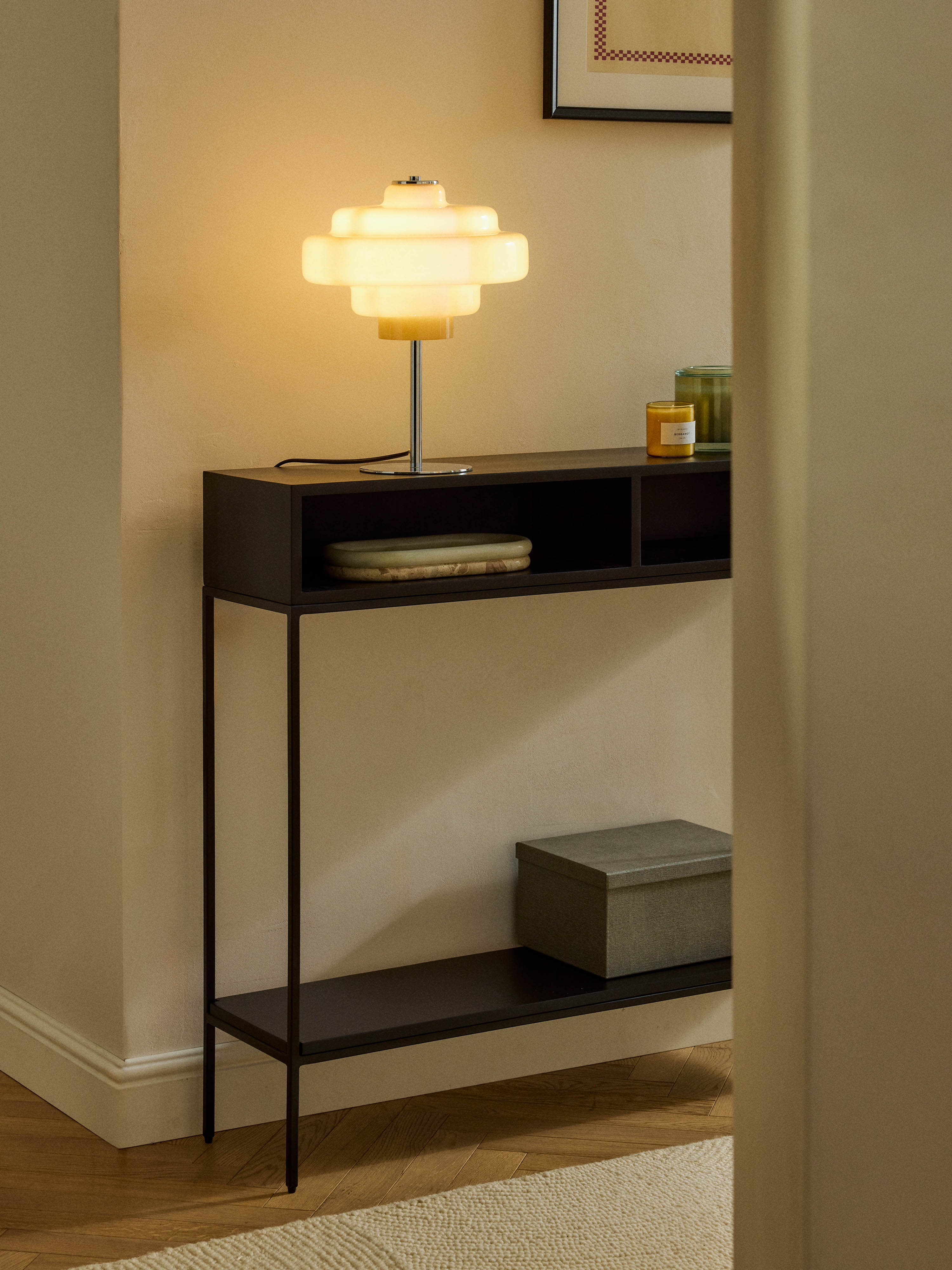 Lampe à poser en verre Oystein - Taupe, argenté