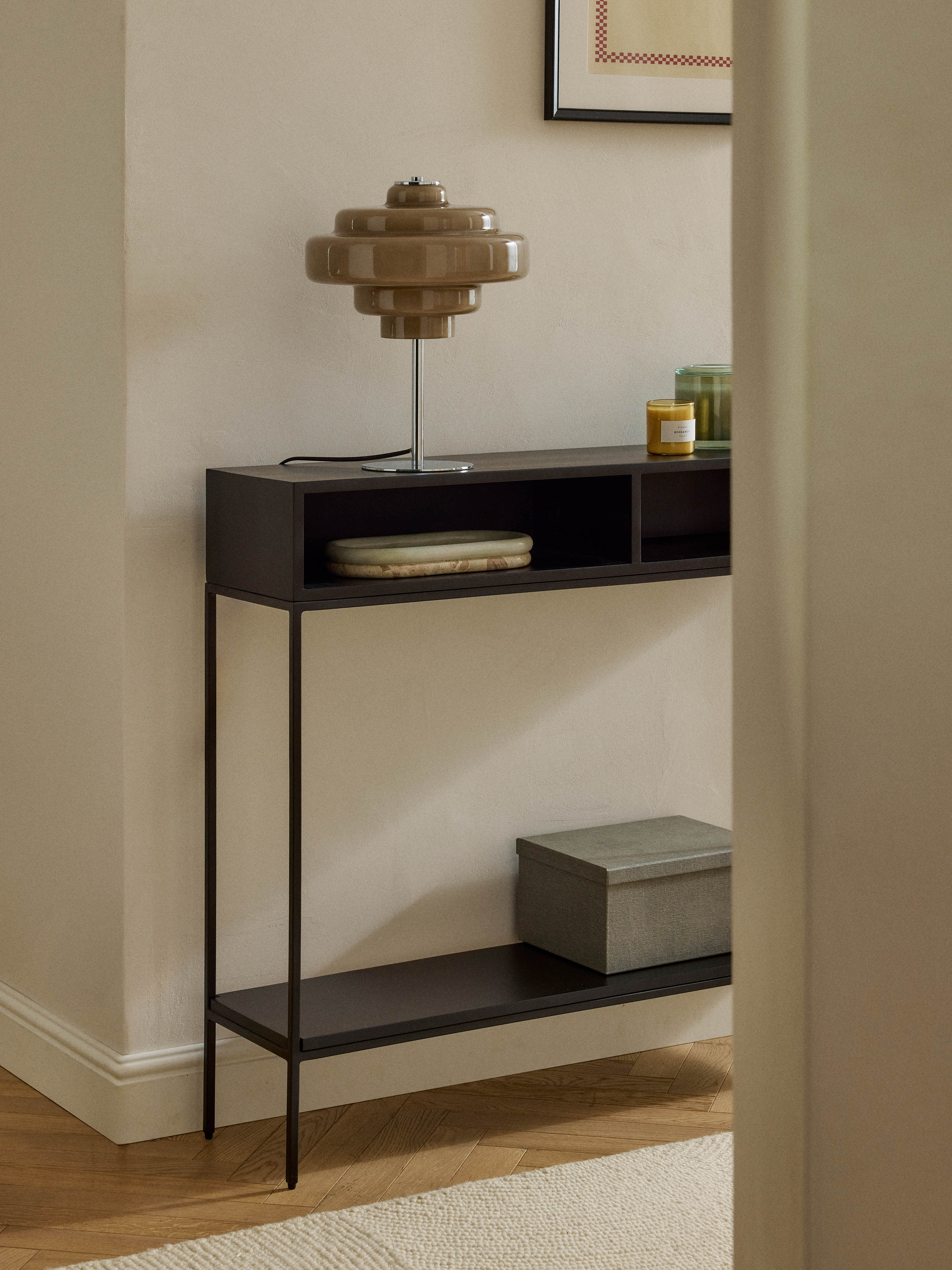 Lampe à poser en verre Oystein - Taupe, argenté