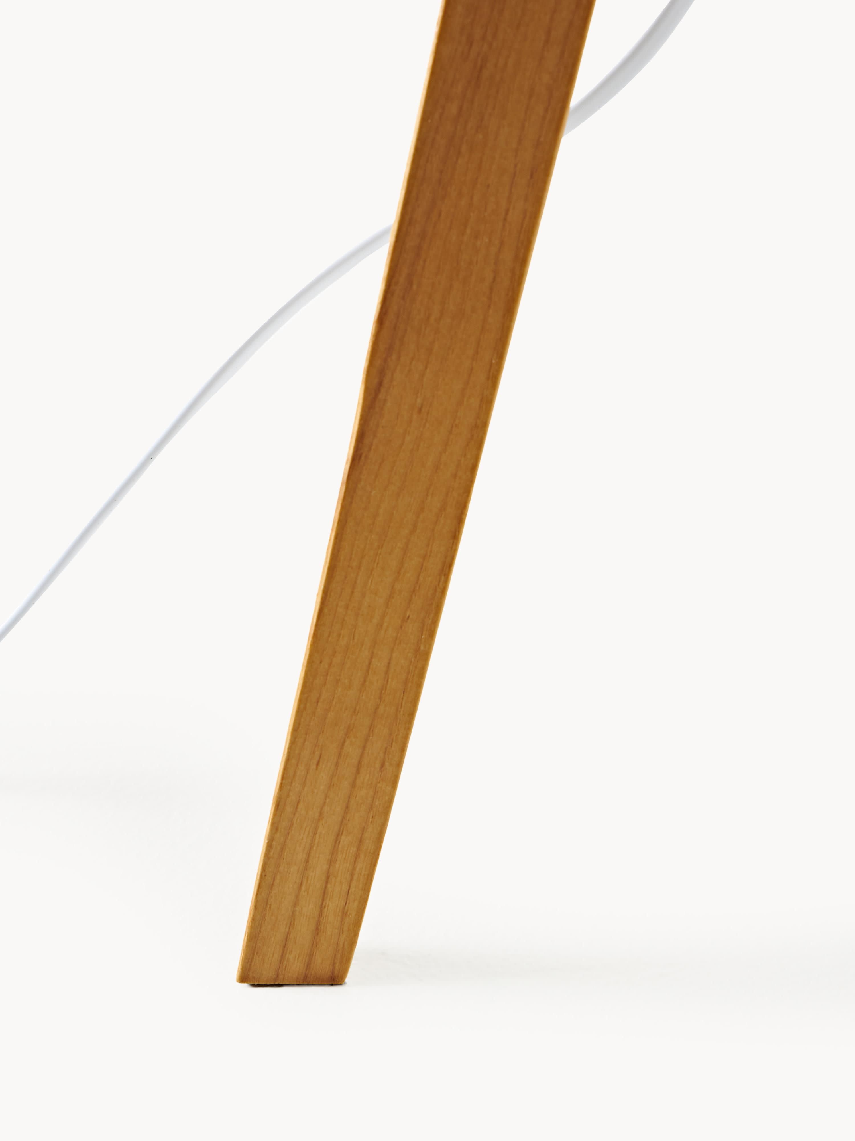 Lampadaire trépied en bois massif Garth - Tissu blanc, frêne clair