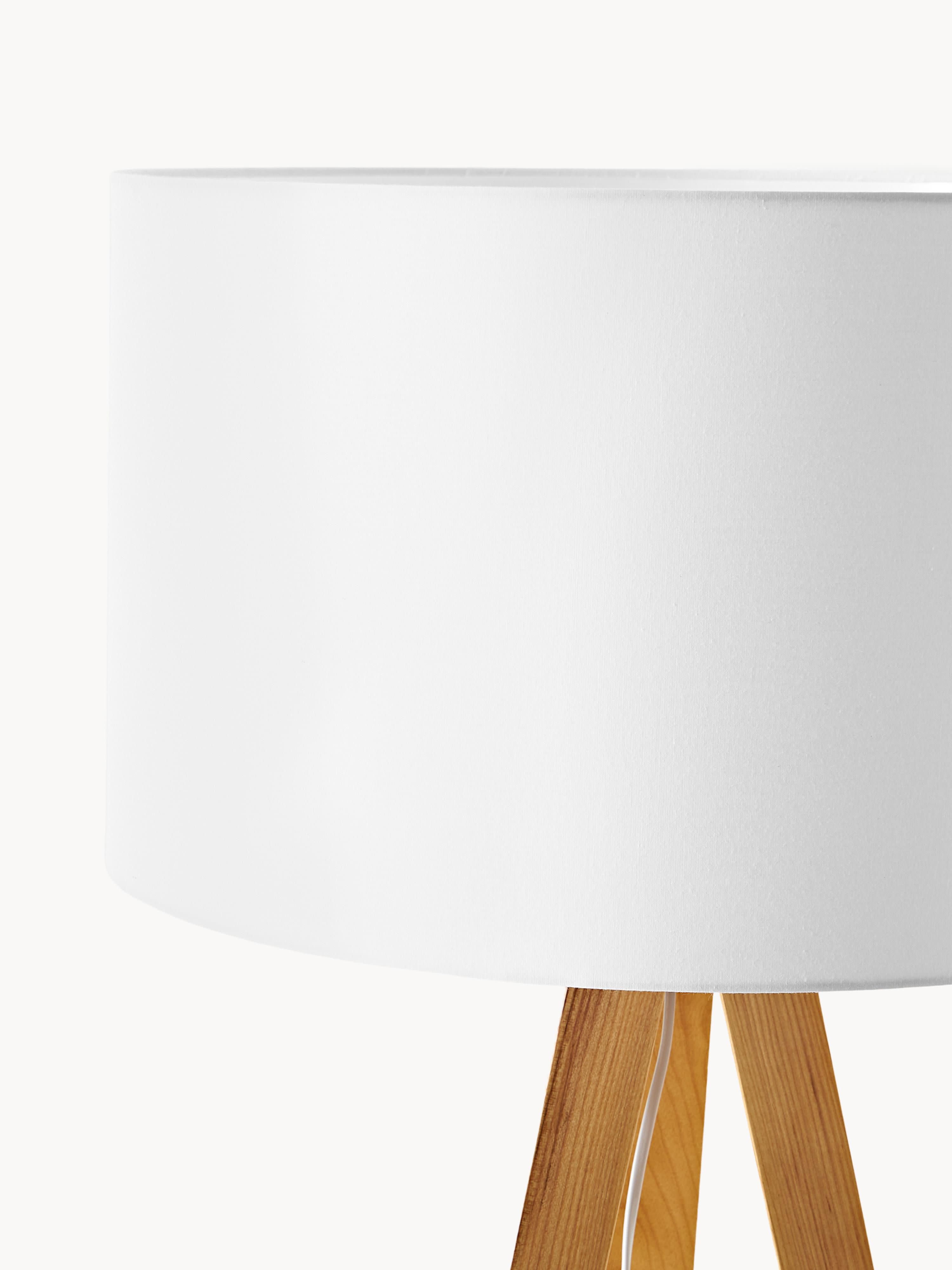 Lampadaire trépied en bois massif Garth - Tissu blanc, frêne clair