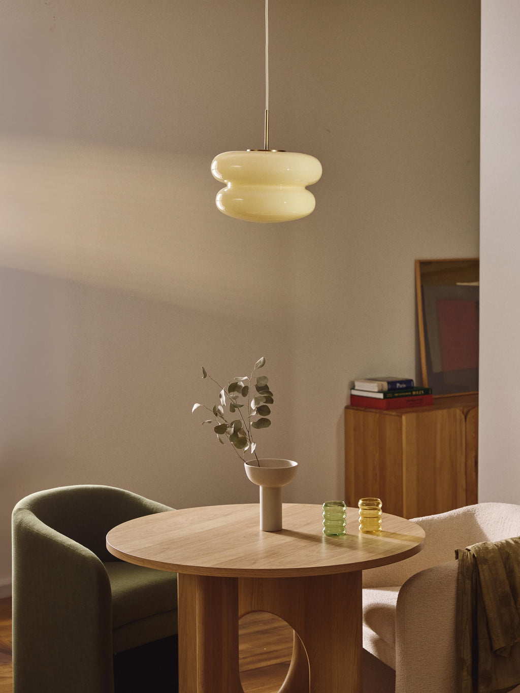 Suspension en verre opalescent Hewitt - Jaune pâle