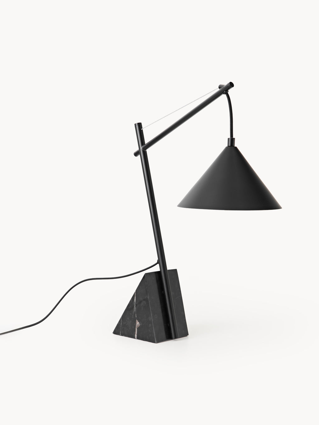 Lampe à poser avec pied en marbre Langston - Noir, noir marbré