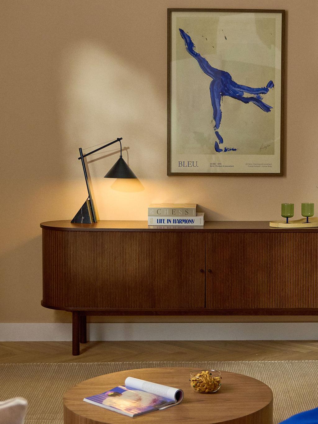 Lampe à poser avec pied en marbre Langston - Noir, noir marbré