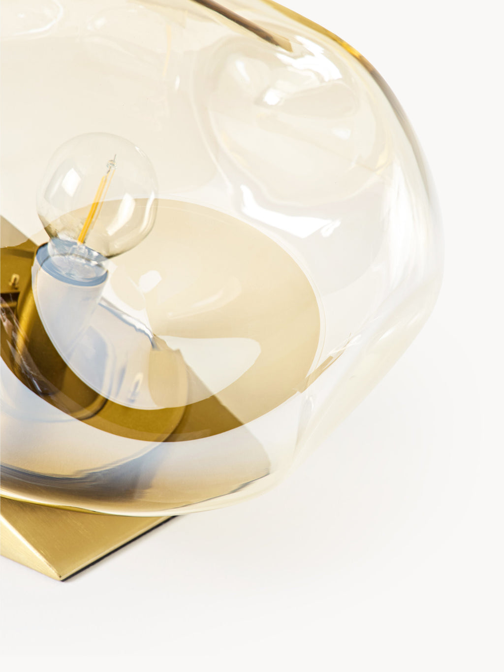 Petite lampe à poser en verre Kol - Brun clair, laiton