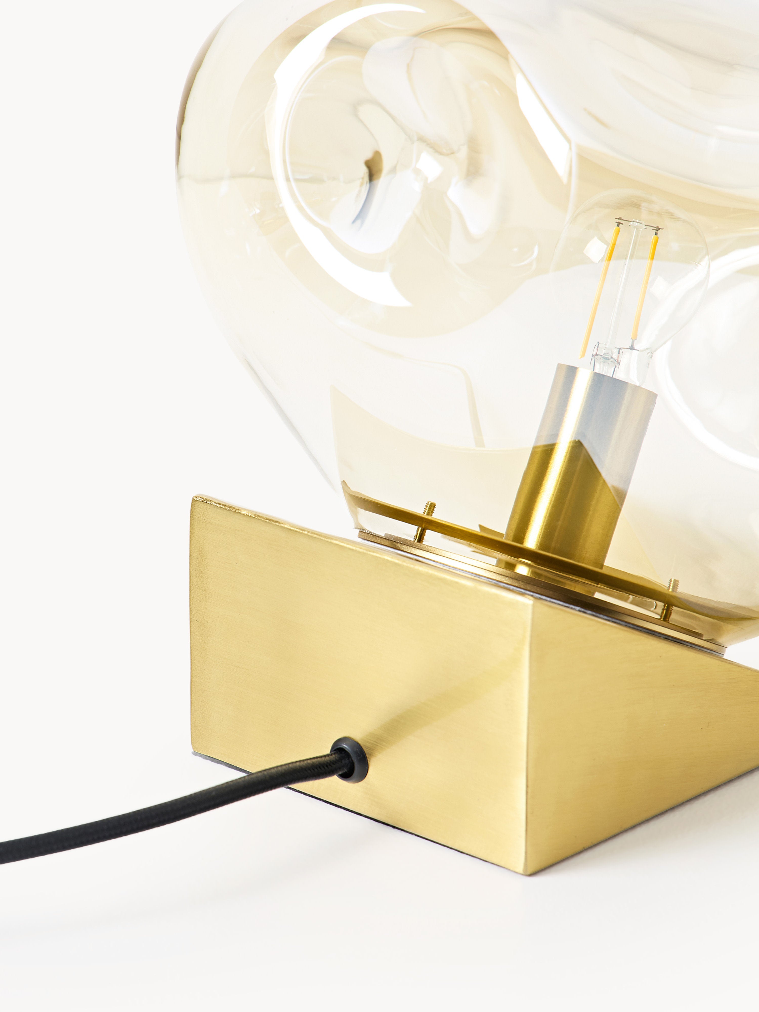 Petite lampe à poser en verre Kol - Brun clair, laiton