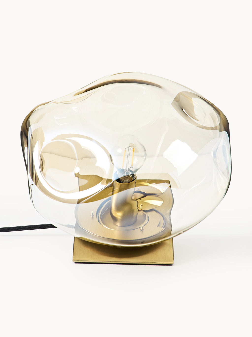 Petite lampe à poser en verre Kol - Brun clair, laiton