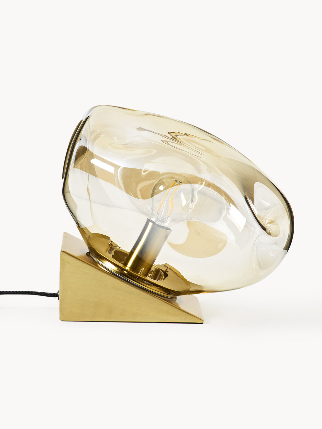 Petite lampe à poser en verre Kol - Brun clair, laiton