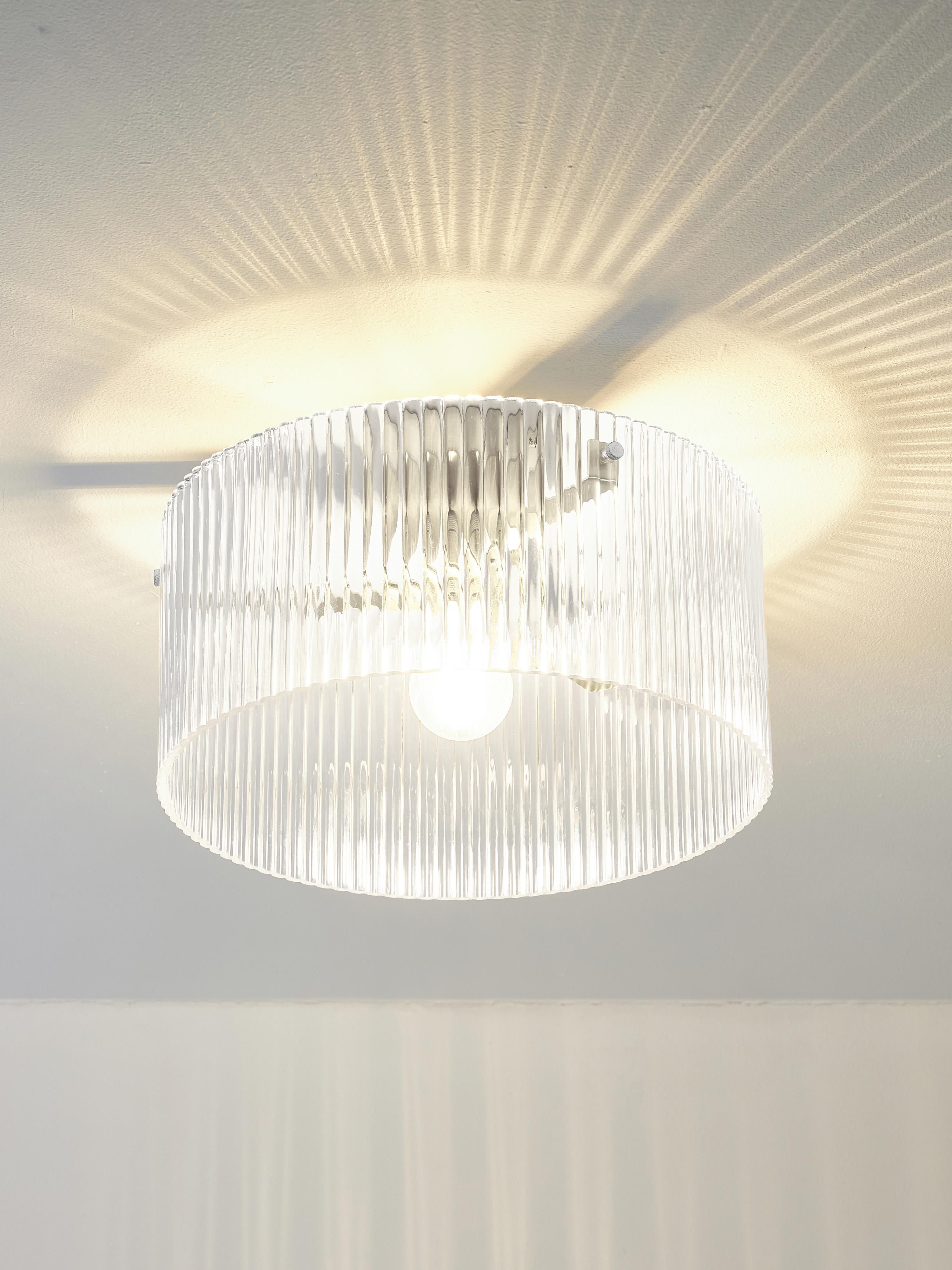 Plafonnier en verre strié Arnlaug - Gris chrome, transparent