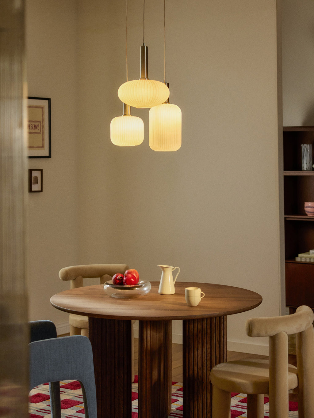 Suspension grappe en verre opalescent Elian - Beige, argenté