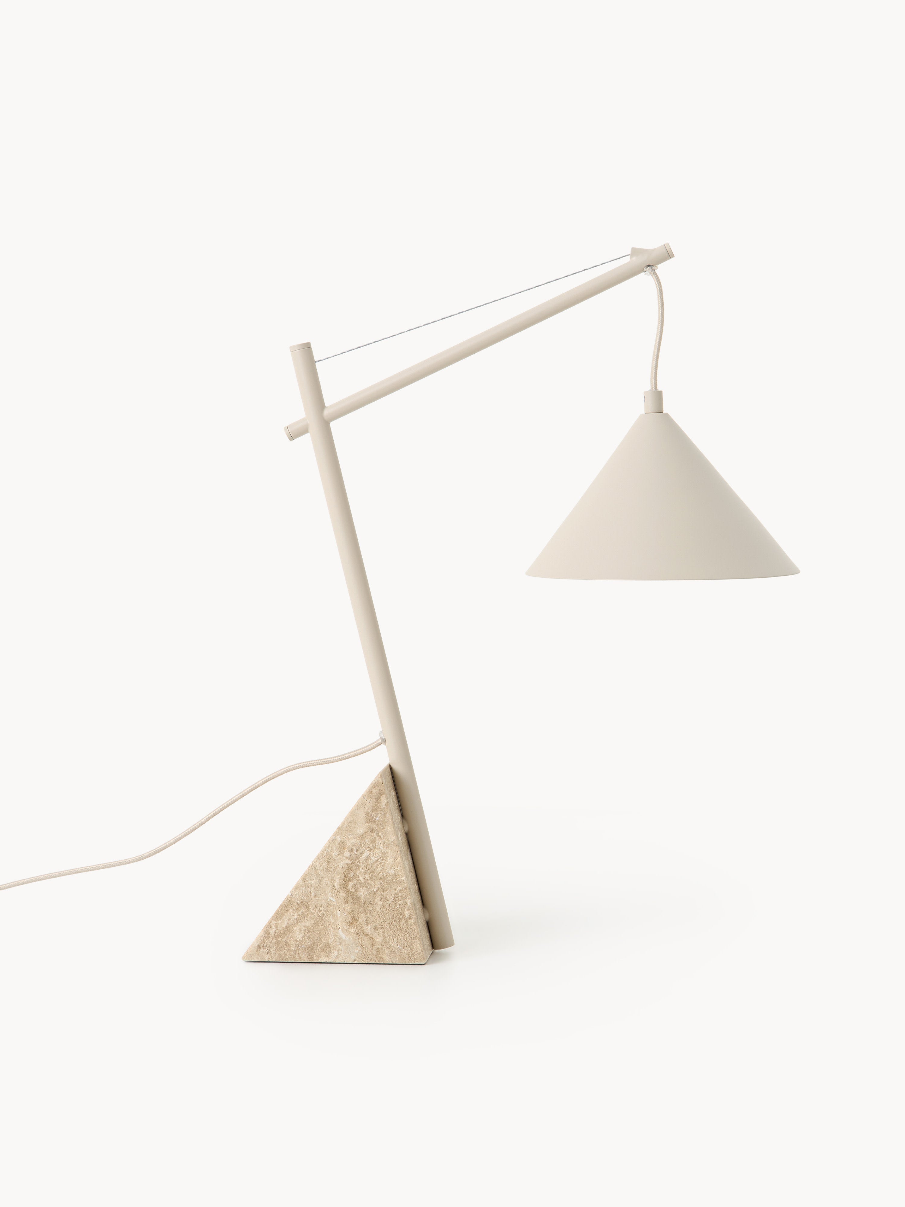 Lampe à poser avec pied en travertin Langston - Beige clair, travertin beige