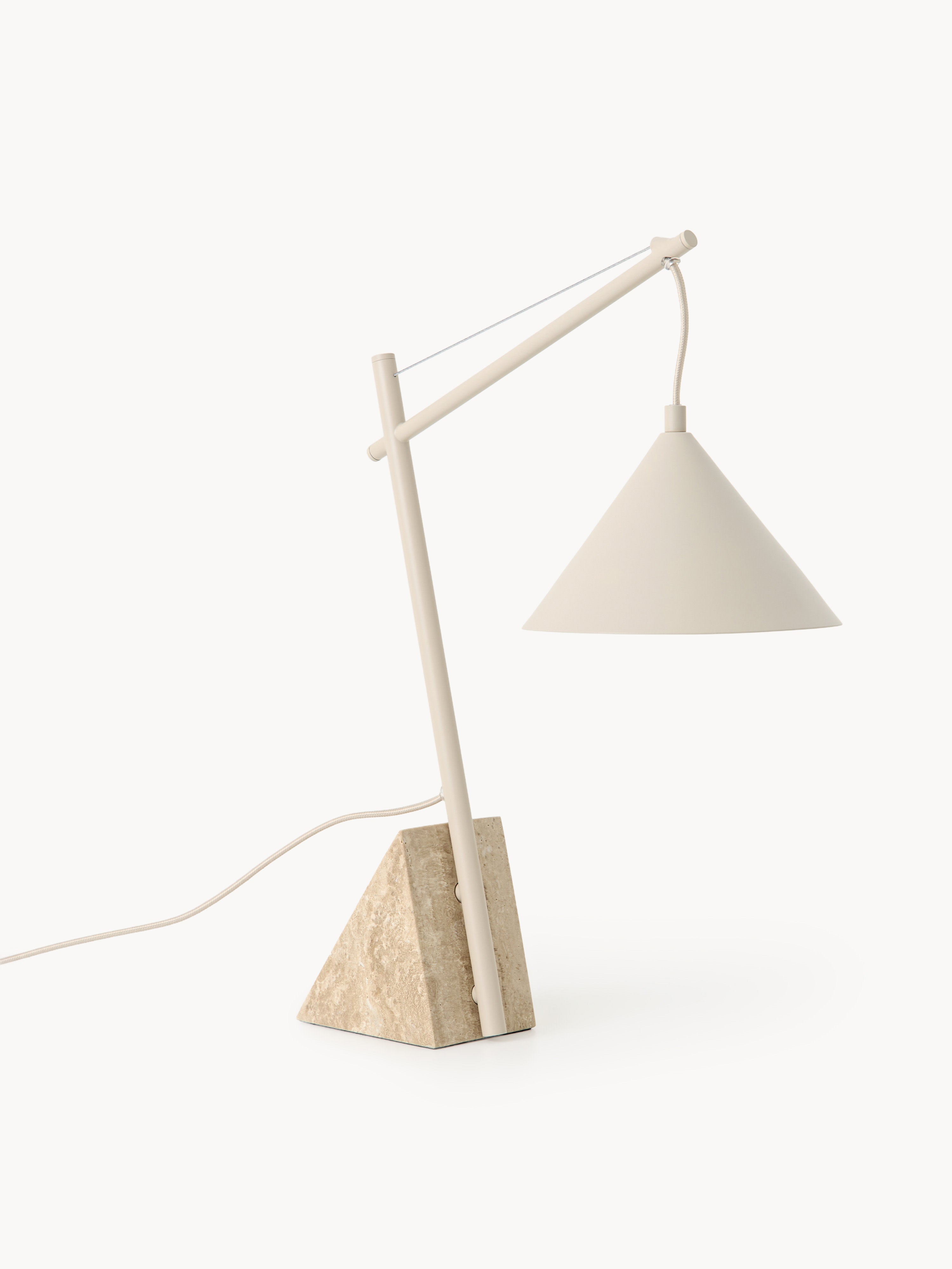 Lampe à poser avec pied en travertin Langston - Beige clair, travertin beige
