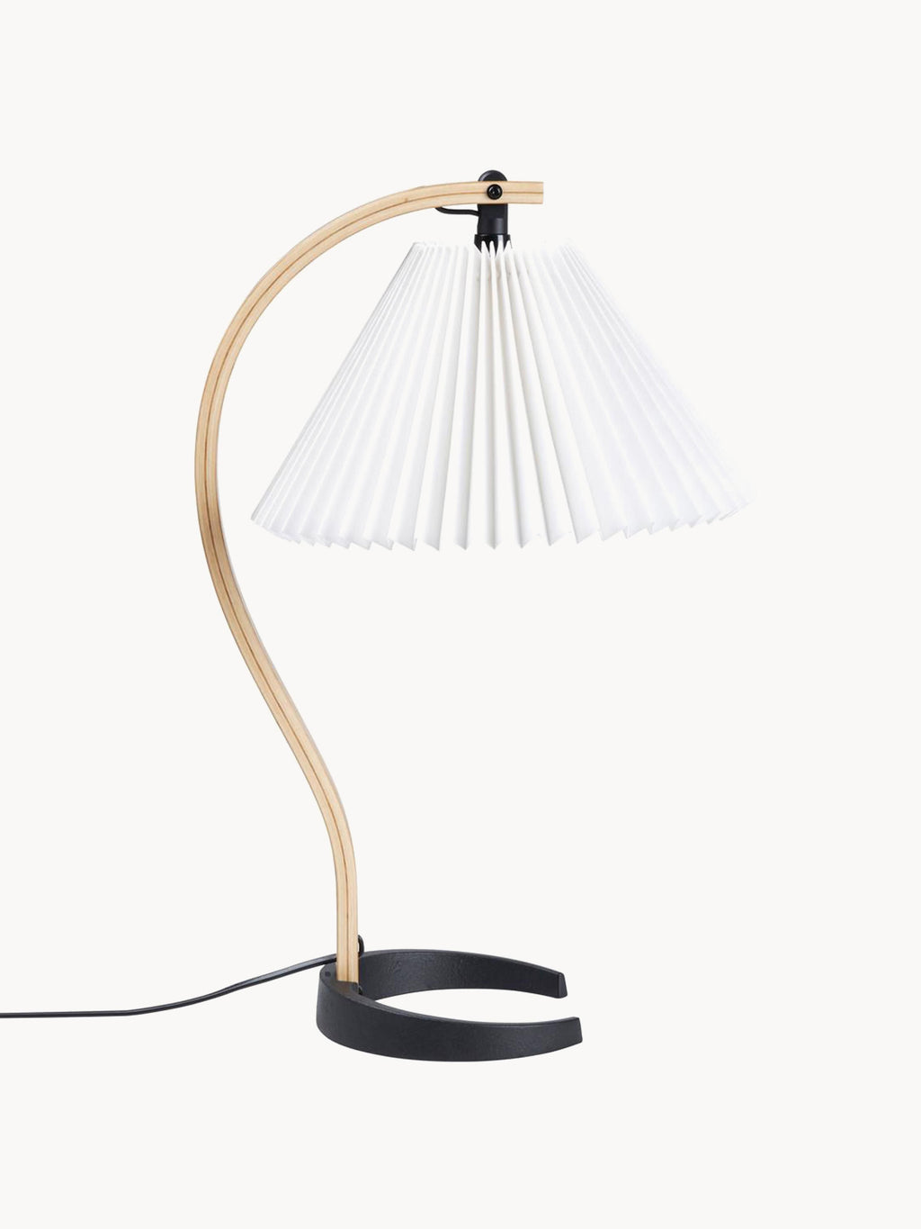 Grande lampe à poser Nevin - Blanc, bois clair, noir