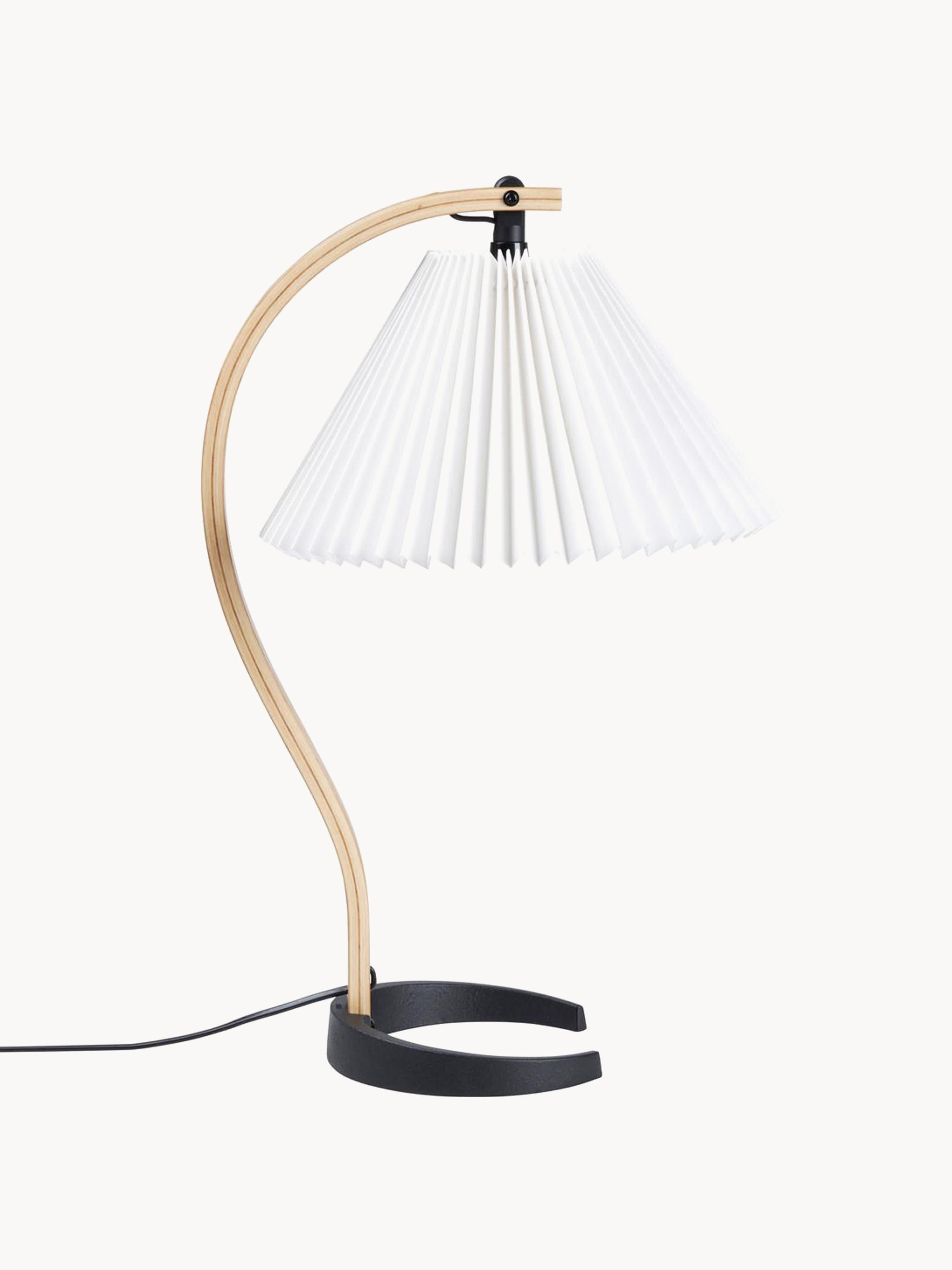 Grande lampe à poser Nevin - Blanc, bois clair, noir