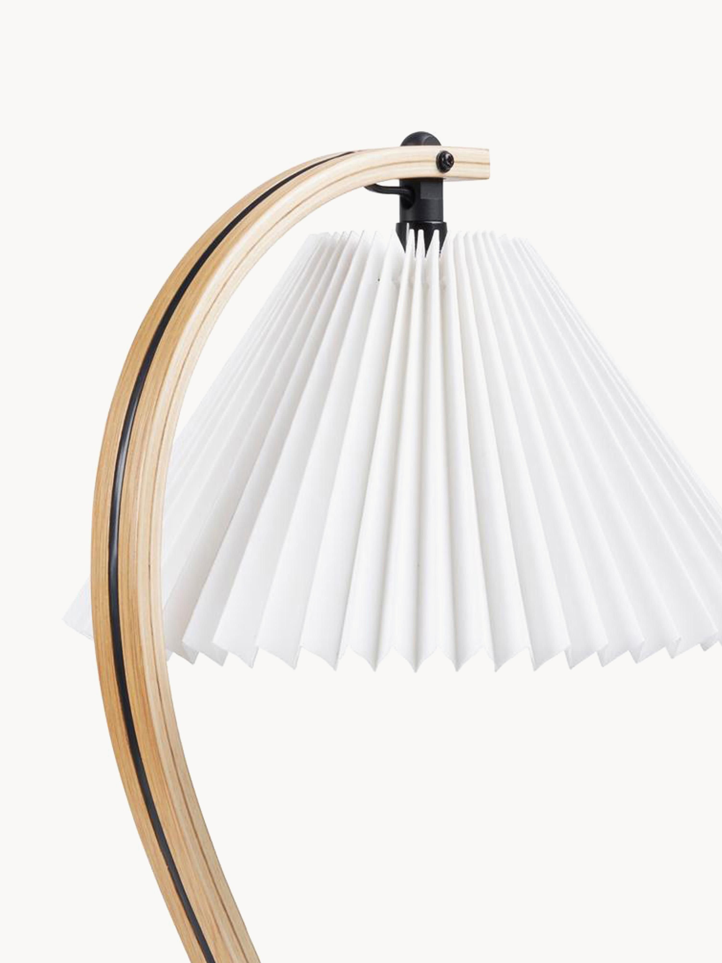 Grande lampe à poser Nevin - Blanc, bois clair, noir