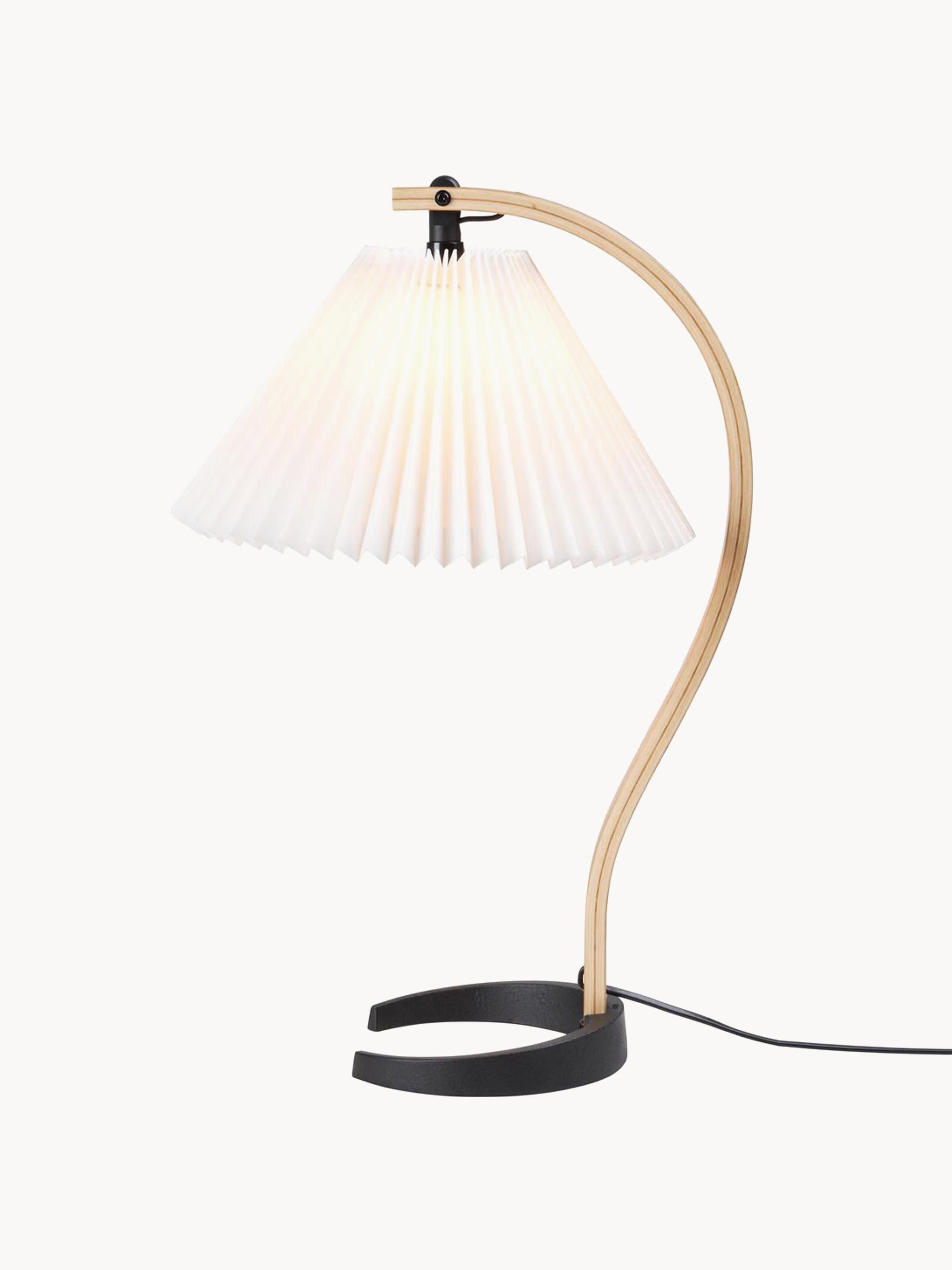 Grande lampe à poser Nevin - Blanc, bois clair, noir