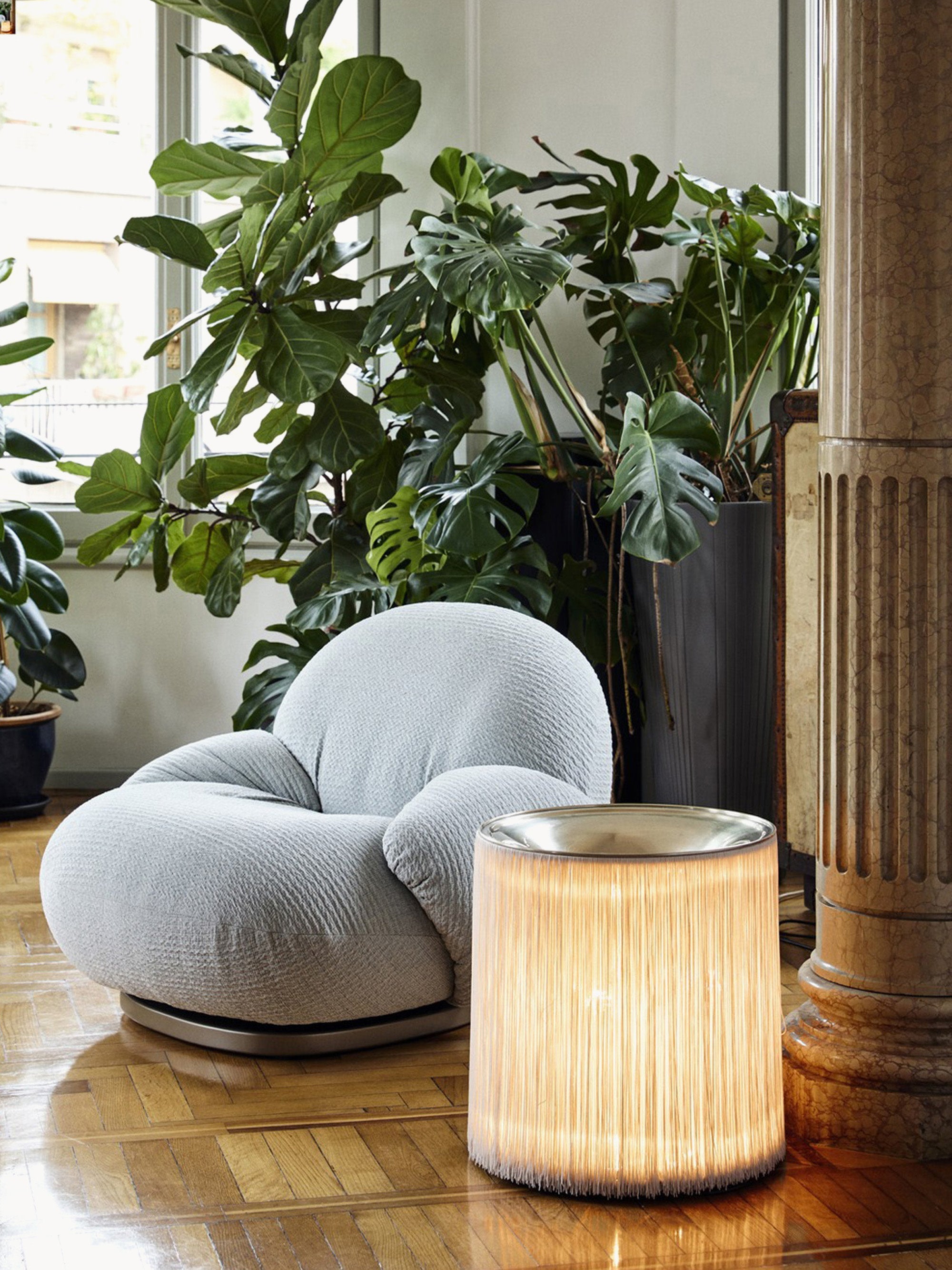 Petit lampadaire Brampton - Blanc cassé, argenté