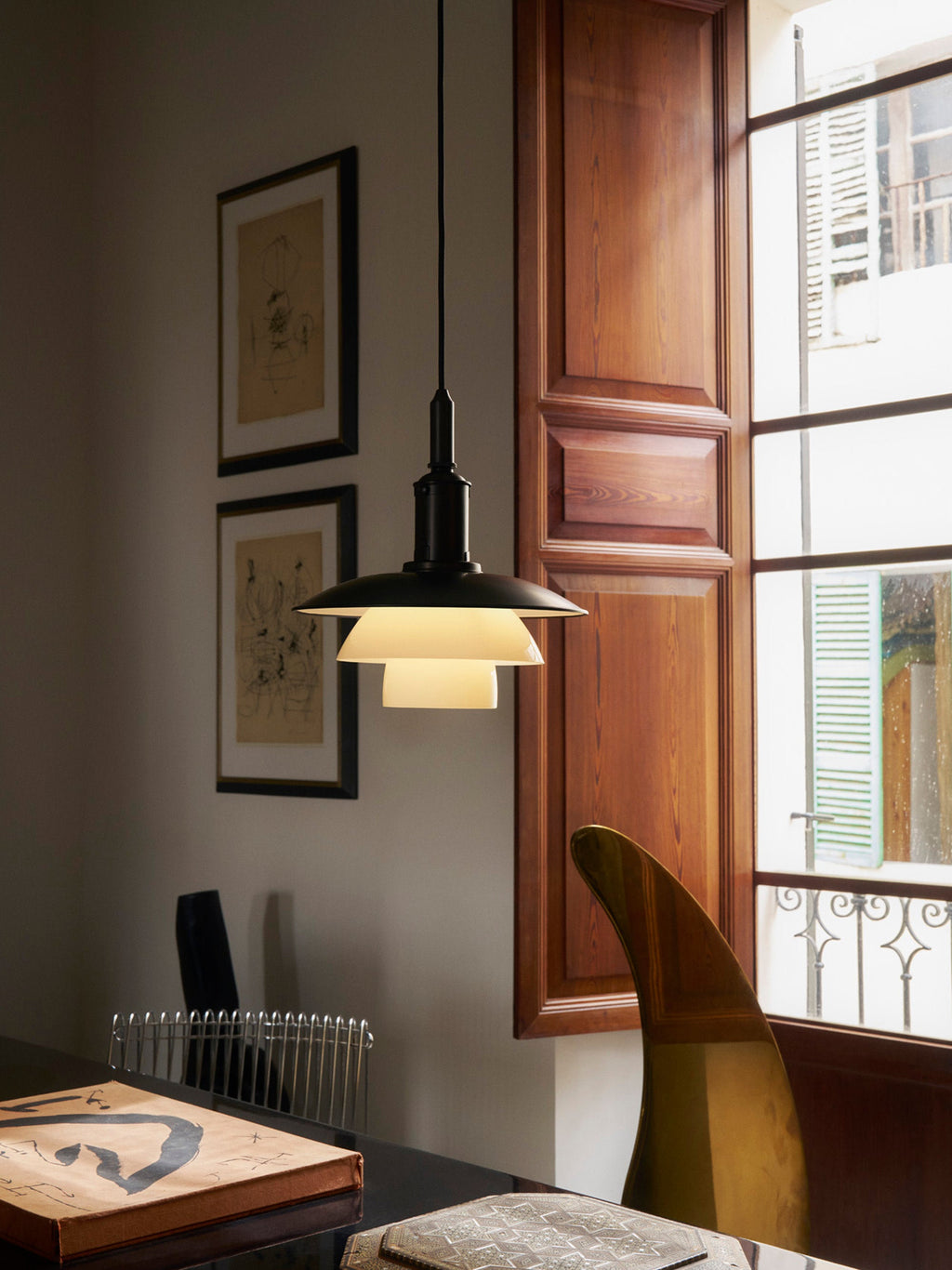 Petite suspension soufflée bouche PH 3/3 - Blanc, laiton