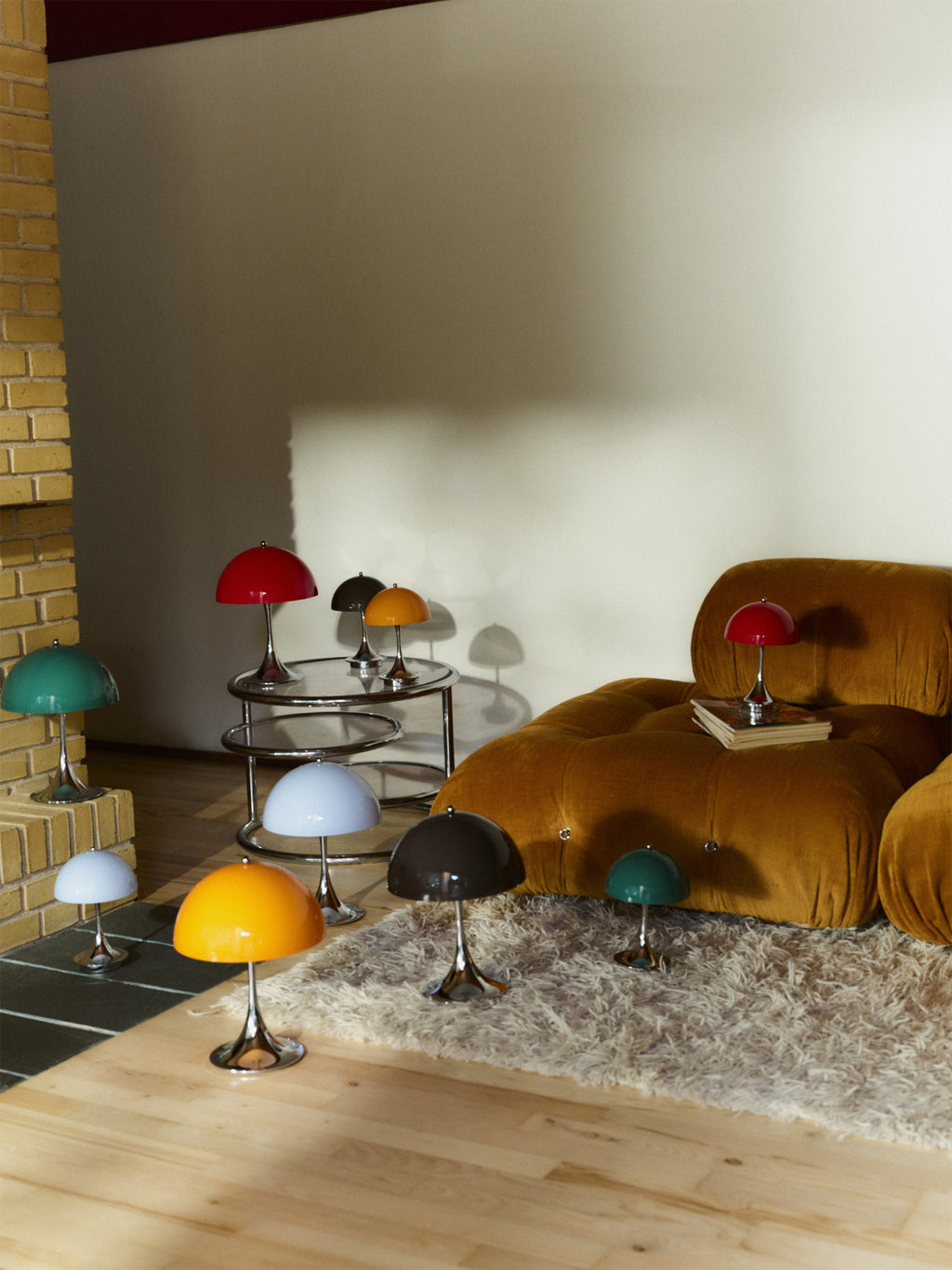 Lampe à poser LED portable à intensité variable Kasper, design Verner Panton - Orange, argenté