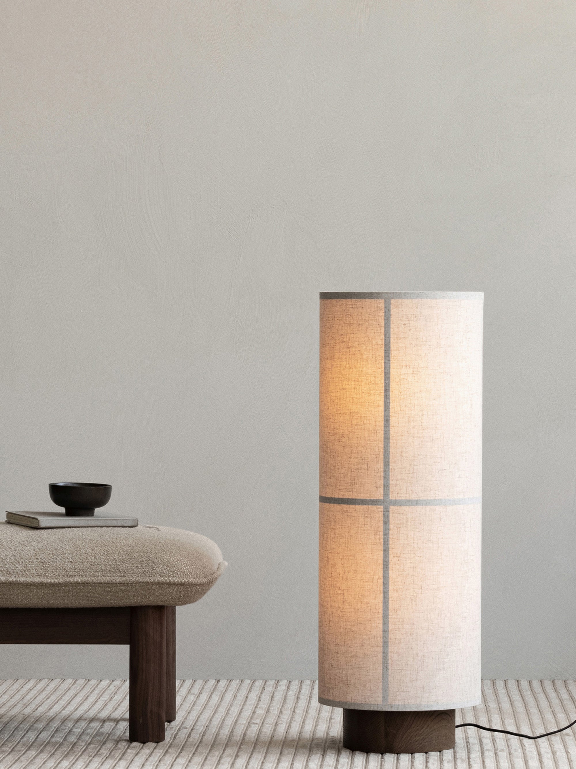Lampadaire en lin Varg - Beige, bois de frêne