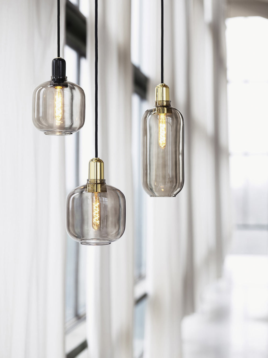 Suspension LED Halvdan - Gris, transparent, doré, noir
