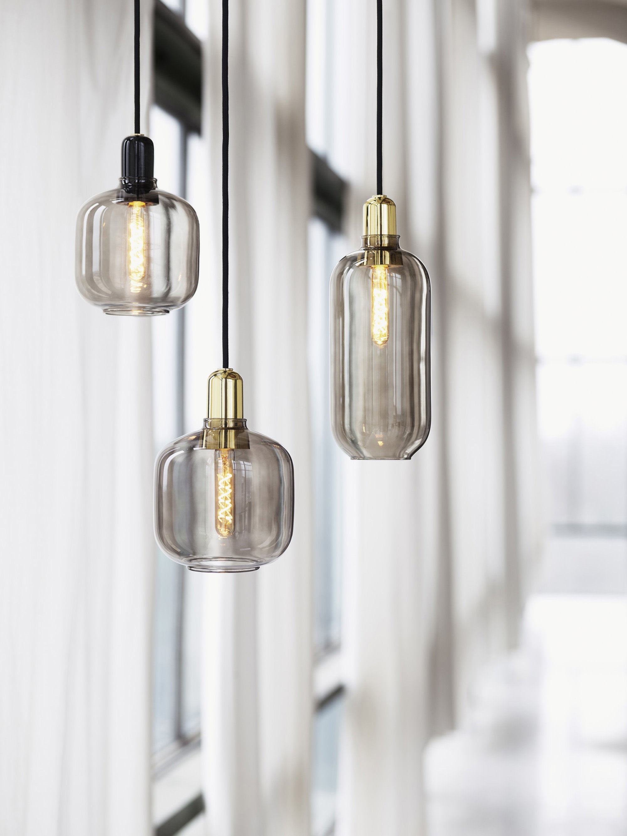 Suspension LED Halvdan - Gris, transparent, doré, noir