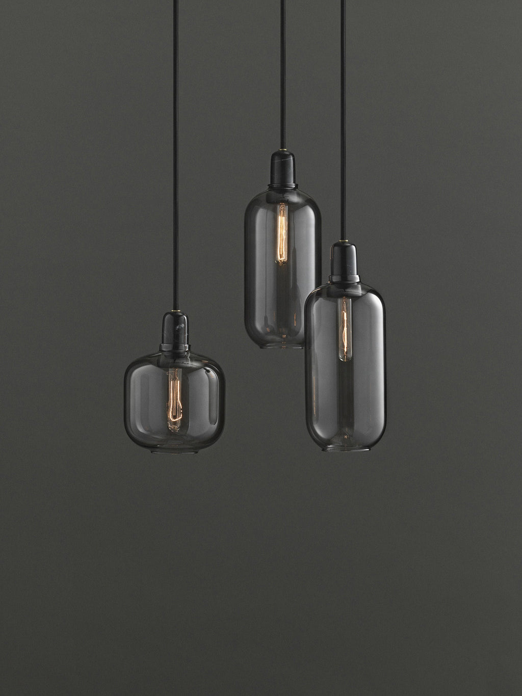 Petite suspension en marbre Halvdan - Gris, transparent, noir