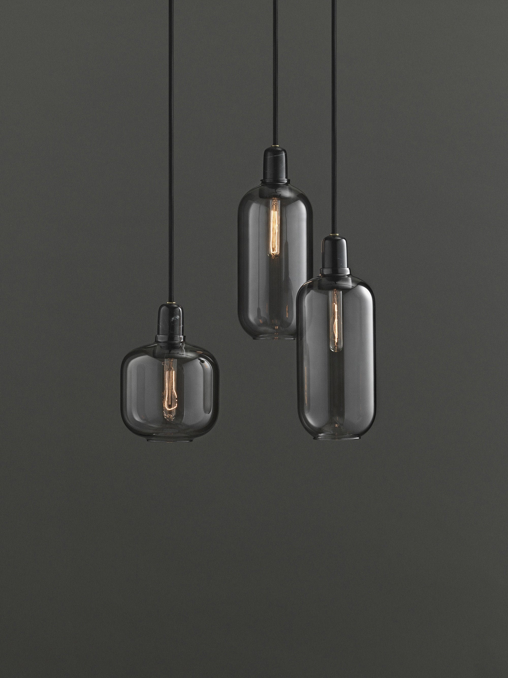 Petite suspension en marbre Halvdan - Gris, transparent, noir