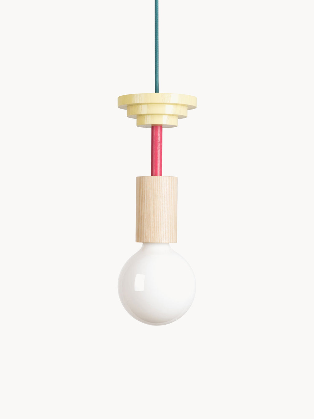 Petite suspension artisanale Burton, intensité ajustable - Blanc crème, rouge corail, jaune pâle