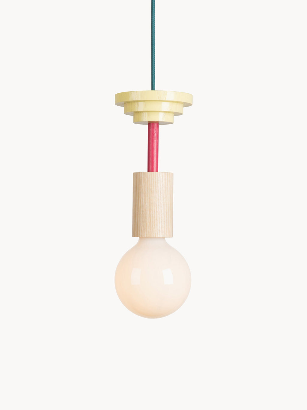 Petite suspension artisanale Burton, intensité ajustable - Blanc crème, rouge corail, jaune pâle