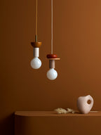 Petite suspension artisanale Burton, intensité ajustable - Blanc cassé, brun clair, vert