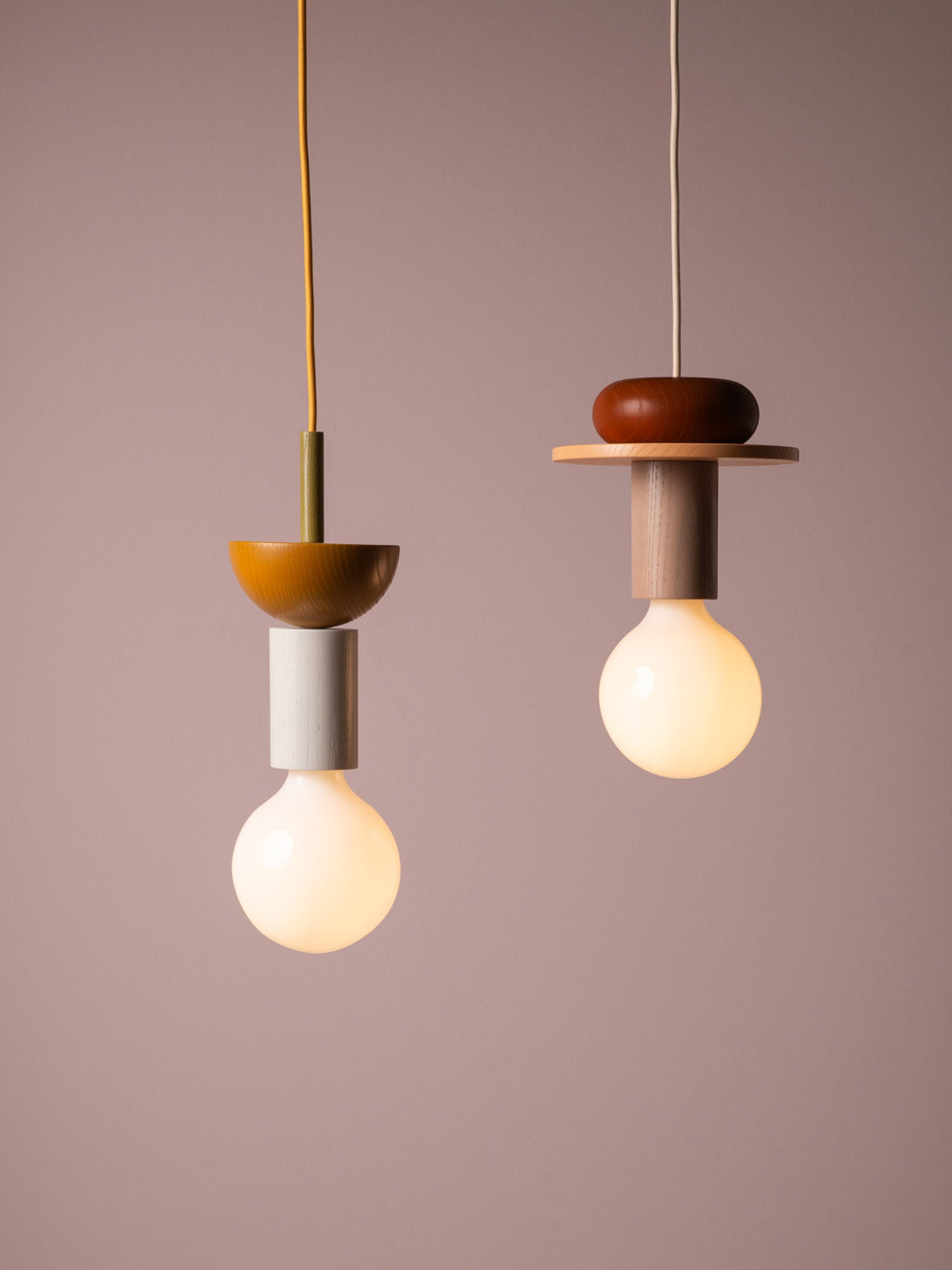 Petite suspension artisanale Burton, intensité ajustable - Blanc cassé, brun clair, vert