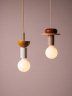 Petite suspension artisanale Burton, intensité ajustable - Blanc cassé, brun clair, vert